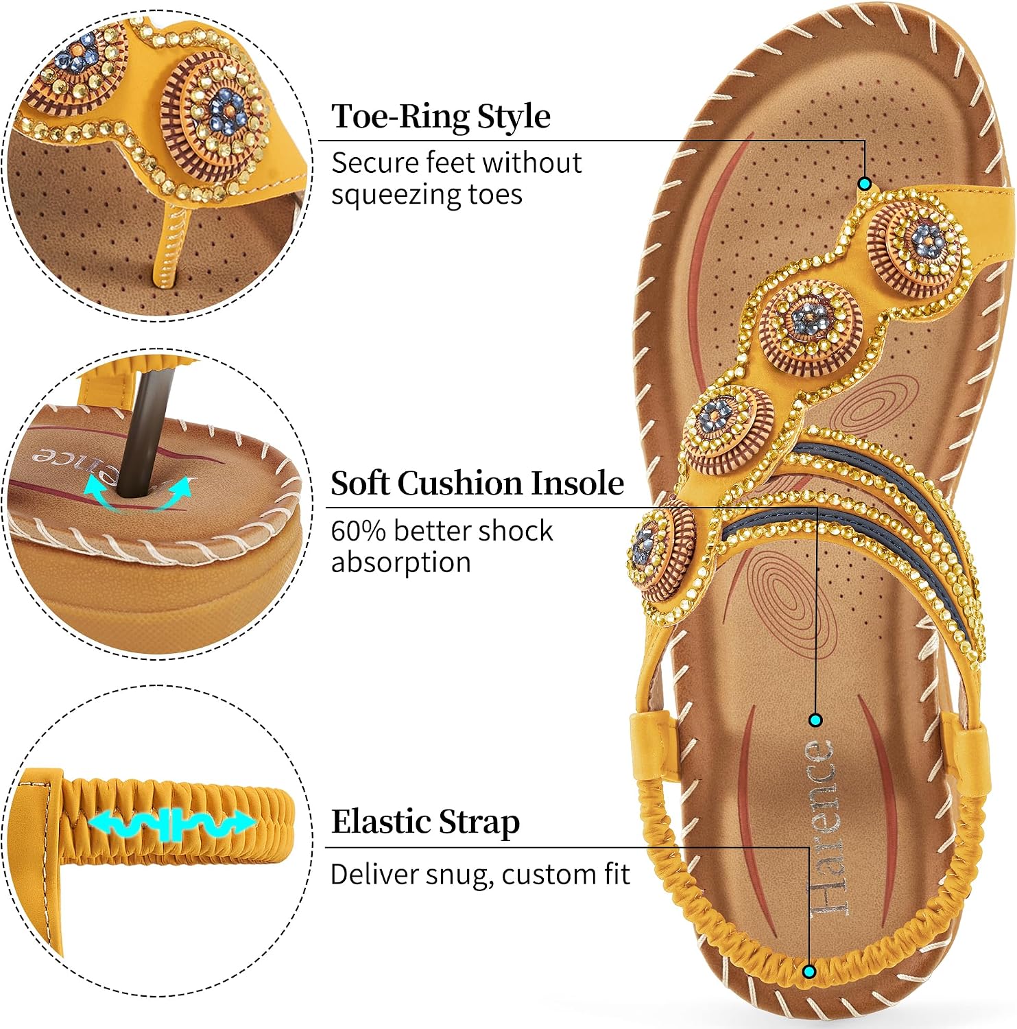 HARENCE Flat Sandals for Women Comfortable: Dressy Summer Bohemian Beaded Toe Ring Shoes - Zero Foot Pain for Casual Walking image 4