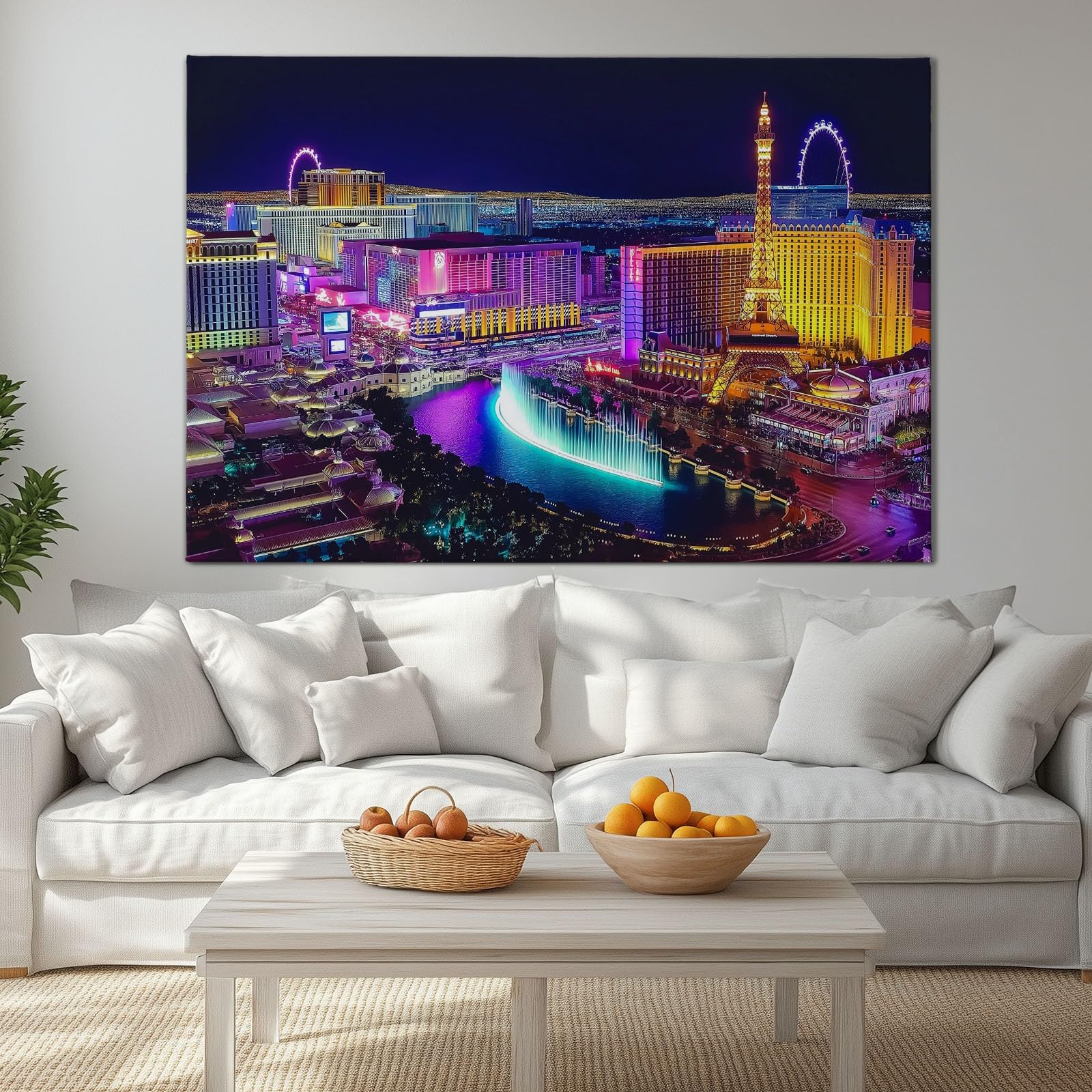 Generisch Wandbild mit Rahmen 140x70 cm 1 Teilig Leinwandbilder Bild Las Vegas Strip Neon Reklame Wandbild Kunstdruck Wanddeko Wand Gaming-Zimmer Spielzimmer Wohnzimmer Wanddekoration Deko