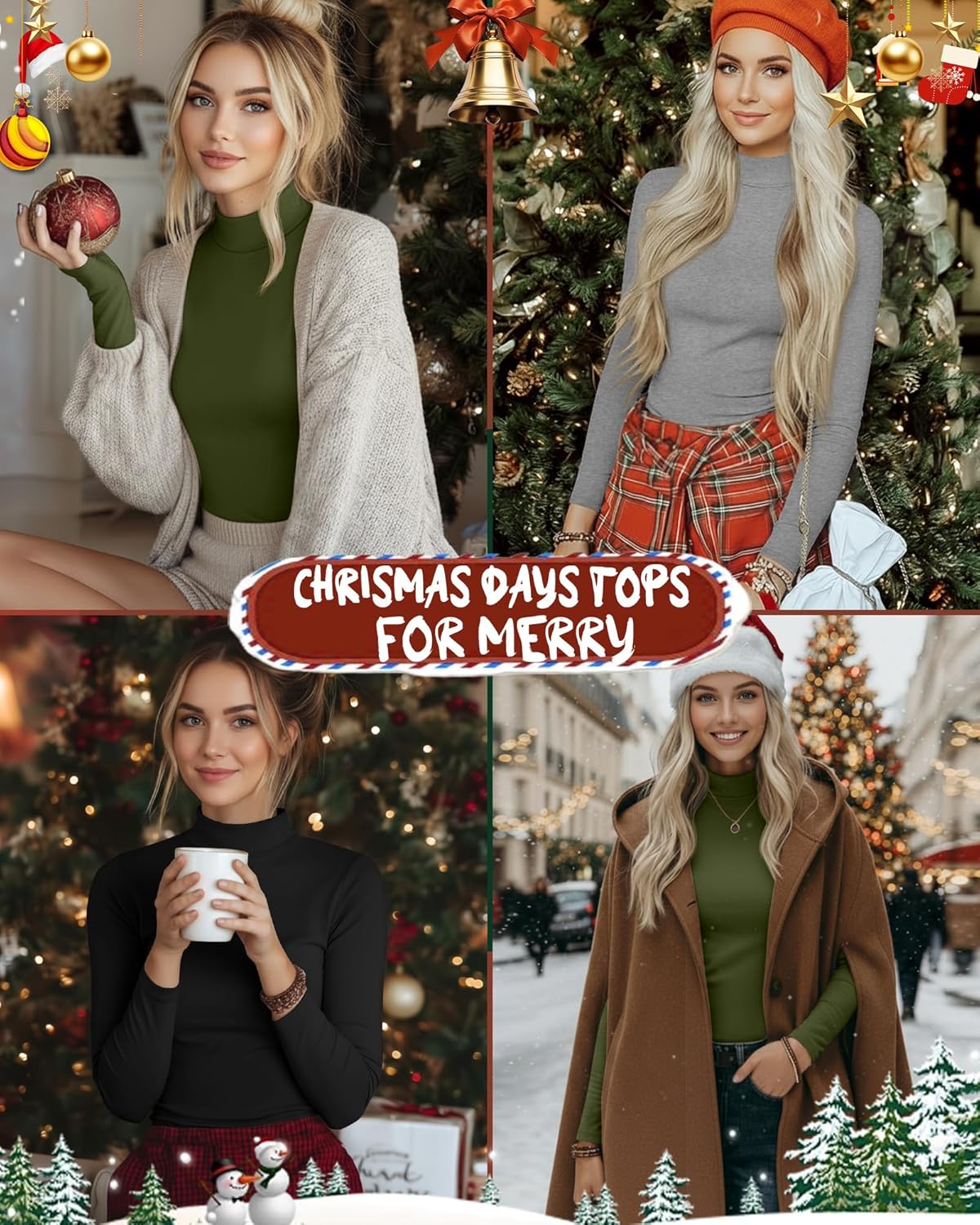 Ficerd 3 Pack Women's Mock Turtleneck Shirts, Long Sleeve Mock Neck Pullover Tops Slim Fitted Stretch Undershirt Tee Blouse - Image 5