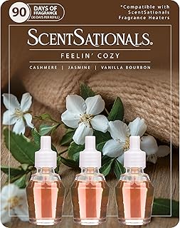Scentsationals Fragrance Oil Plug In Air Freshener Refills 3-Pack - Feelin' Cozy - Works with Scentsationals Wall Plugs, Long-Lasting Home Fragrance, 0.8 fl oz Each, Packaging May Vary