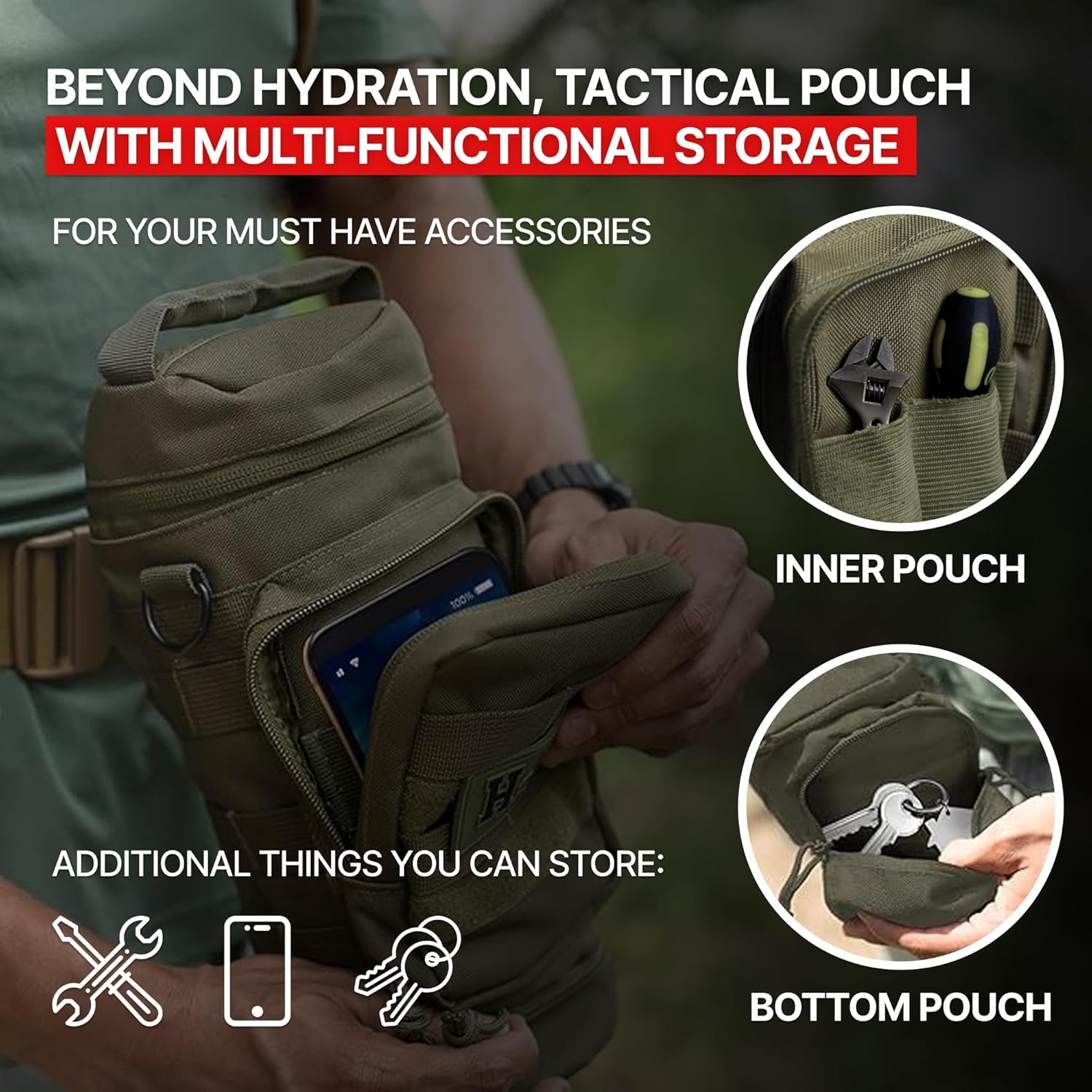 Orca Tactical Molle Water Bottle Pouch - Molle Water Bottle Holder Fits Most 32 and 40 oz Bottles - Water Bottle Pouch for Backpack - Thicker Insulated Water Bottle Holster Keeps Drinks Cooler Longer - Image 7