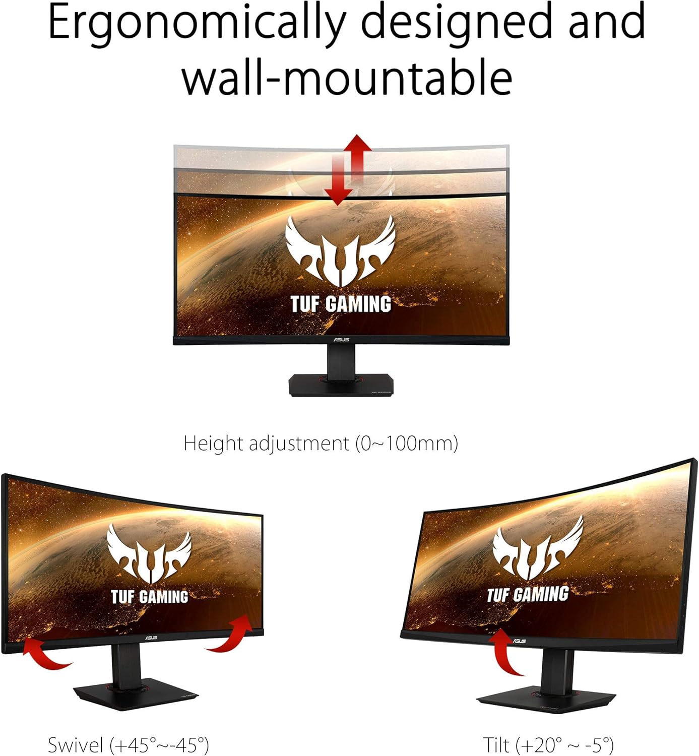 ASUS TUF Gaming VG35VQ Monitor Gaming 35”, WQHD (3840x2160), 100Hz, Tempo di Risposta 1ms, Free Sync, Flicker Free, HDR 10, Riduzione Luce Blu, Shadow Boost, GamePlus, Regolabile, Nero ASUS TUF Gaming VG35VQ Monitor Gaming 35”, WQHD (3840x2160), 100Hz, Tempo di Risposta 1ms, Free Sync, Flicker Free, HDR 10, Riduzione Luce Blu, Shadow Boost, GamePlus, Regolabile, Nero