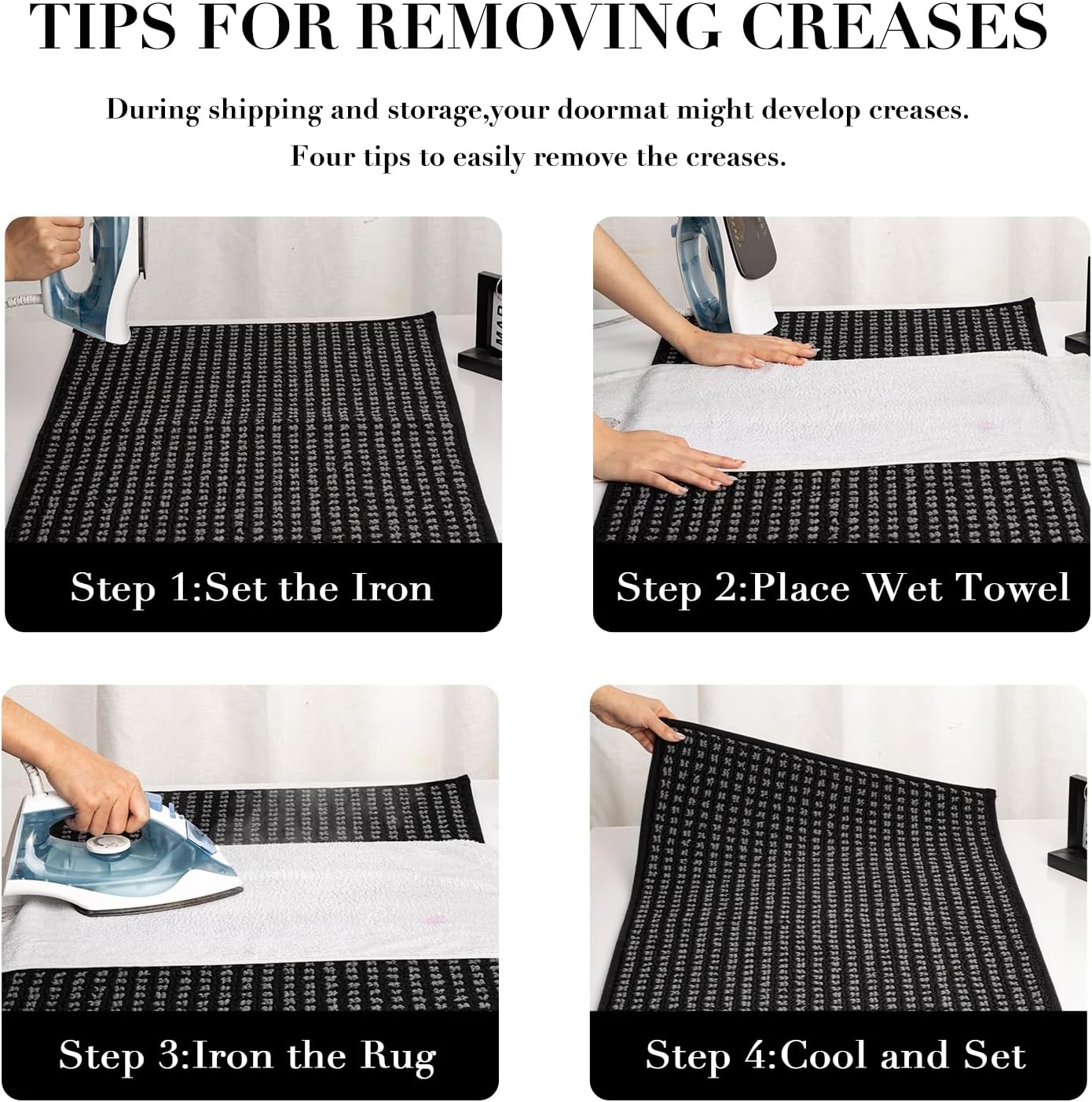 hicorfe Dirt Trapper Indoor Doormat,32"x48" Welcome Door mat,Non Slip Backing Washable Door Mats,Absorbent and Resistant Low-Profile Entrance Inside Floor Mat for Front Back Door and Entryway (Black)