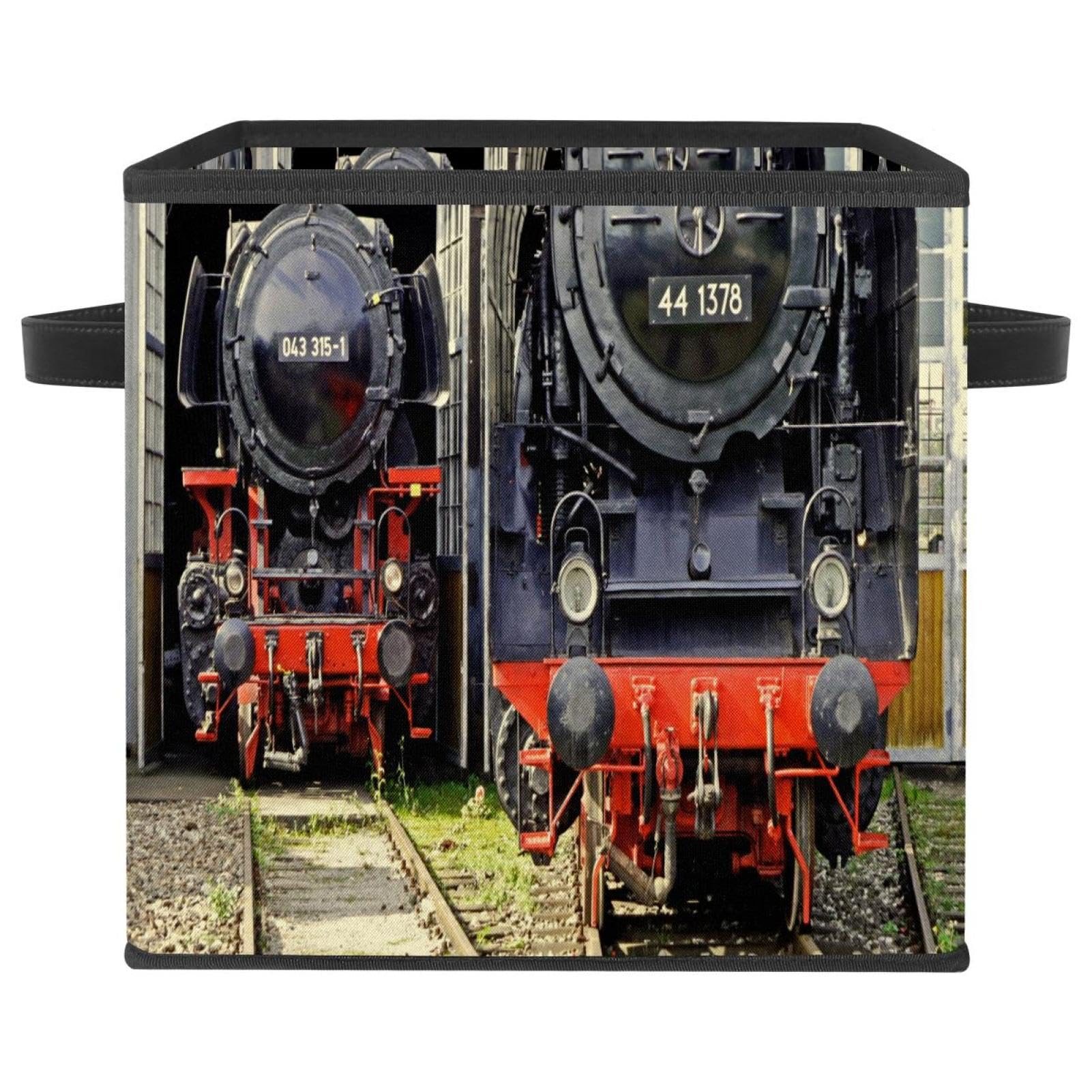 Boîte de rangement train à vapeur avec poignées, le cube en tissu pliable esthétique et robuste