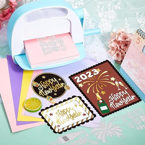 Miniatura 8 de GLOBLELAND Troqueles de corte de feliz año nuevo, fuegos artificiales, troqueles de acero al carbono, troqueles para manualidades de metal champán