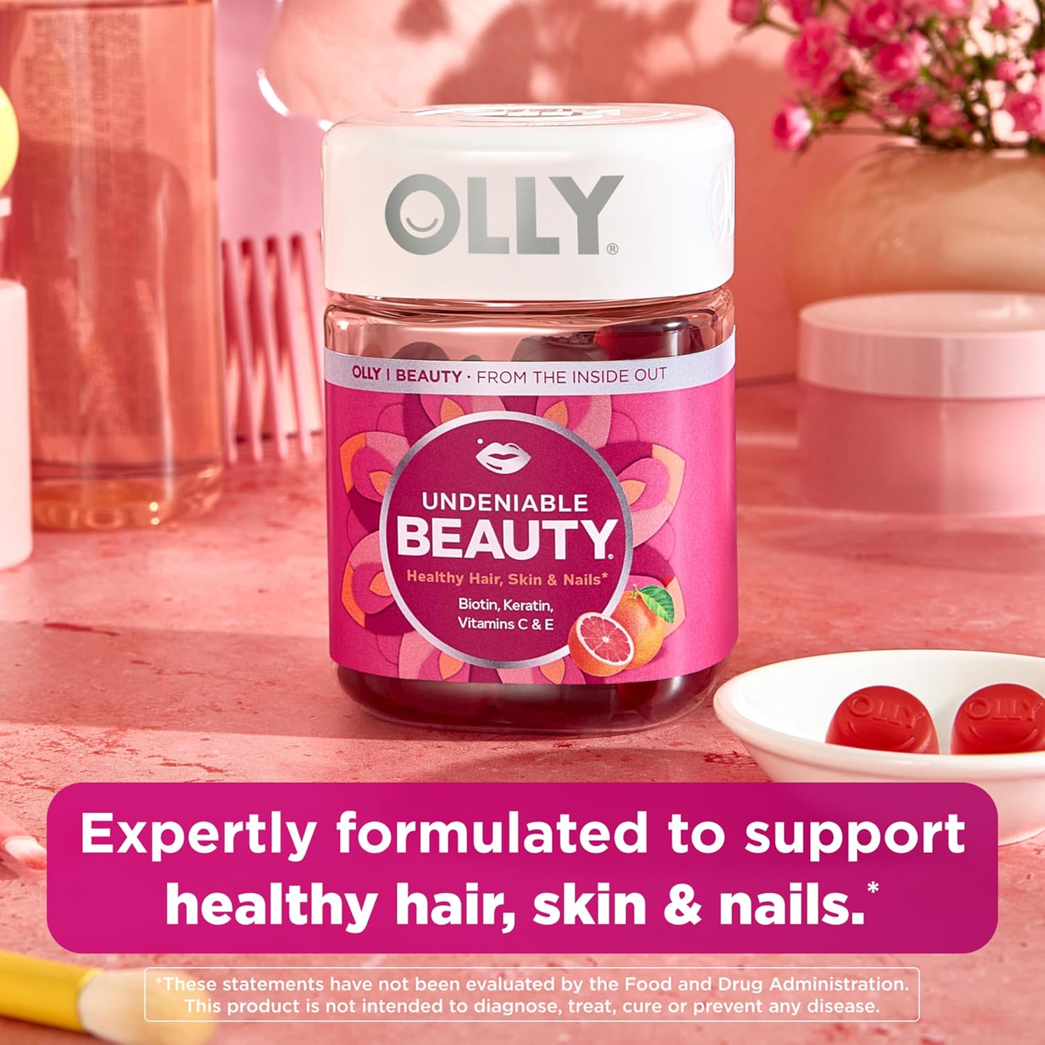 OLLY Undeniable Beauty Gummy, For Hair, Skin, Nails, Biotin, Vitamin C, Keratin, Chewable Supplement, Grapefruit, 30 Day Supply - 60 Count - Image 3