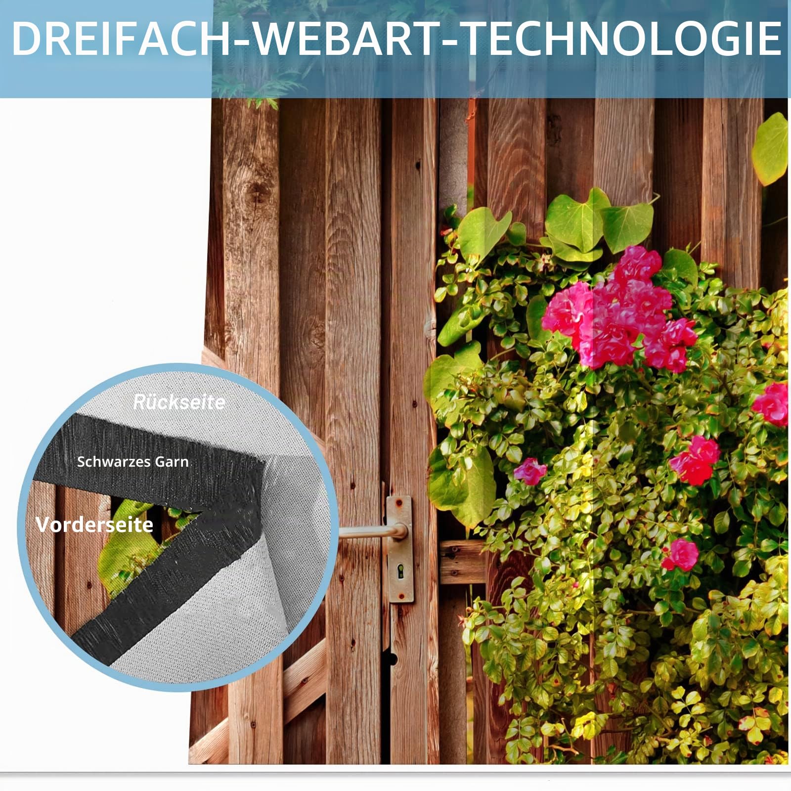 Outdoor Vorhang Wetterfest, Verdunkelungsvorhang Sonnenschutz Sichtschutz Vorhänge für Garten Terrasse Balkon Pavillon Pergola, 2 Stück 132 x 213 cm, 3D Gartentor