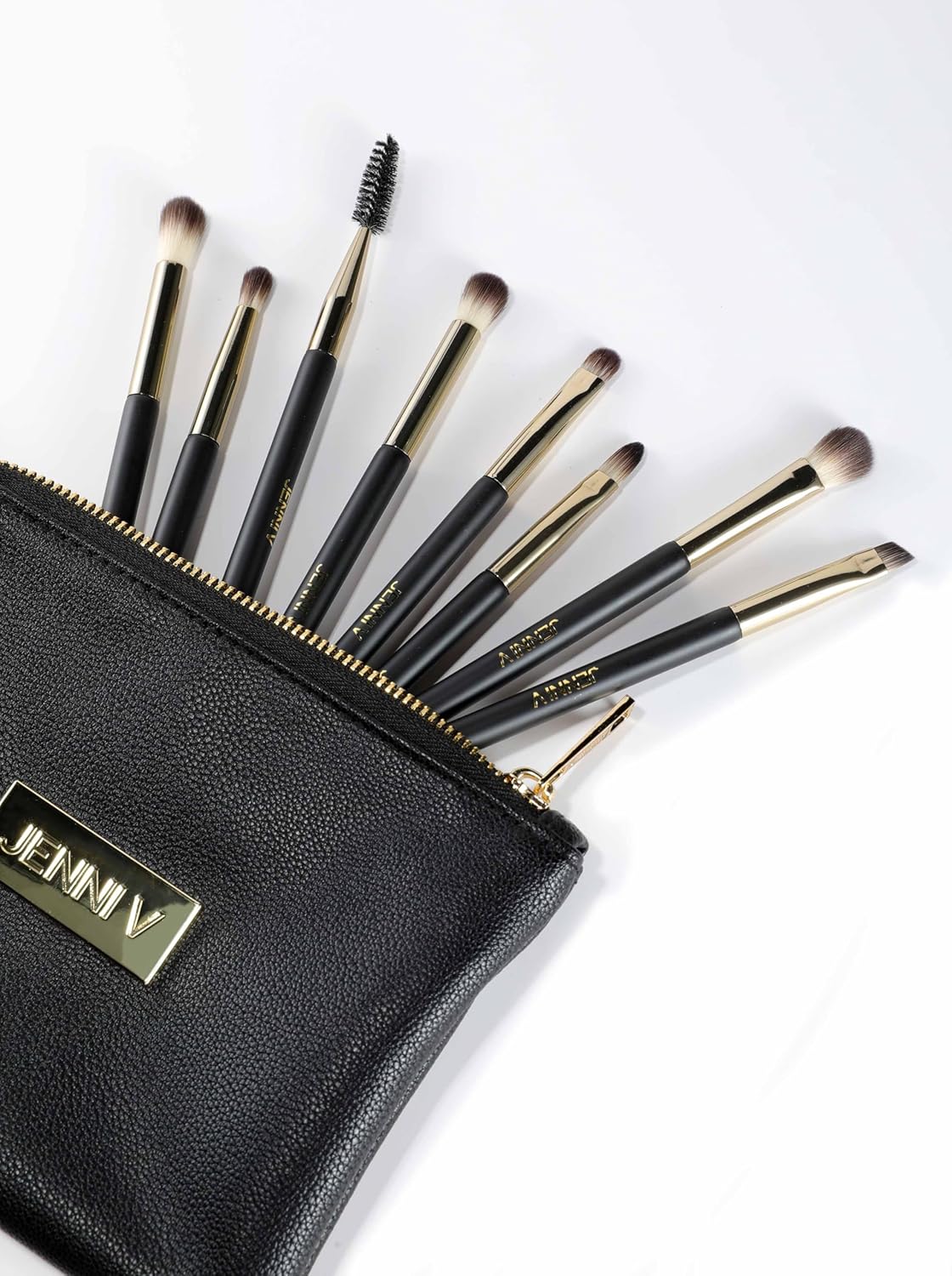 JENNI V Premium Travel Makeup Brushes Set - 14 Pc Mini Makeup Brushes with Handmade Leather Case - Portable Travel Makeup Brush Set with Holder - Travel Size Makeup Products for Blush, Foundation