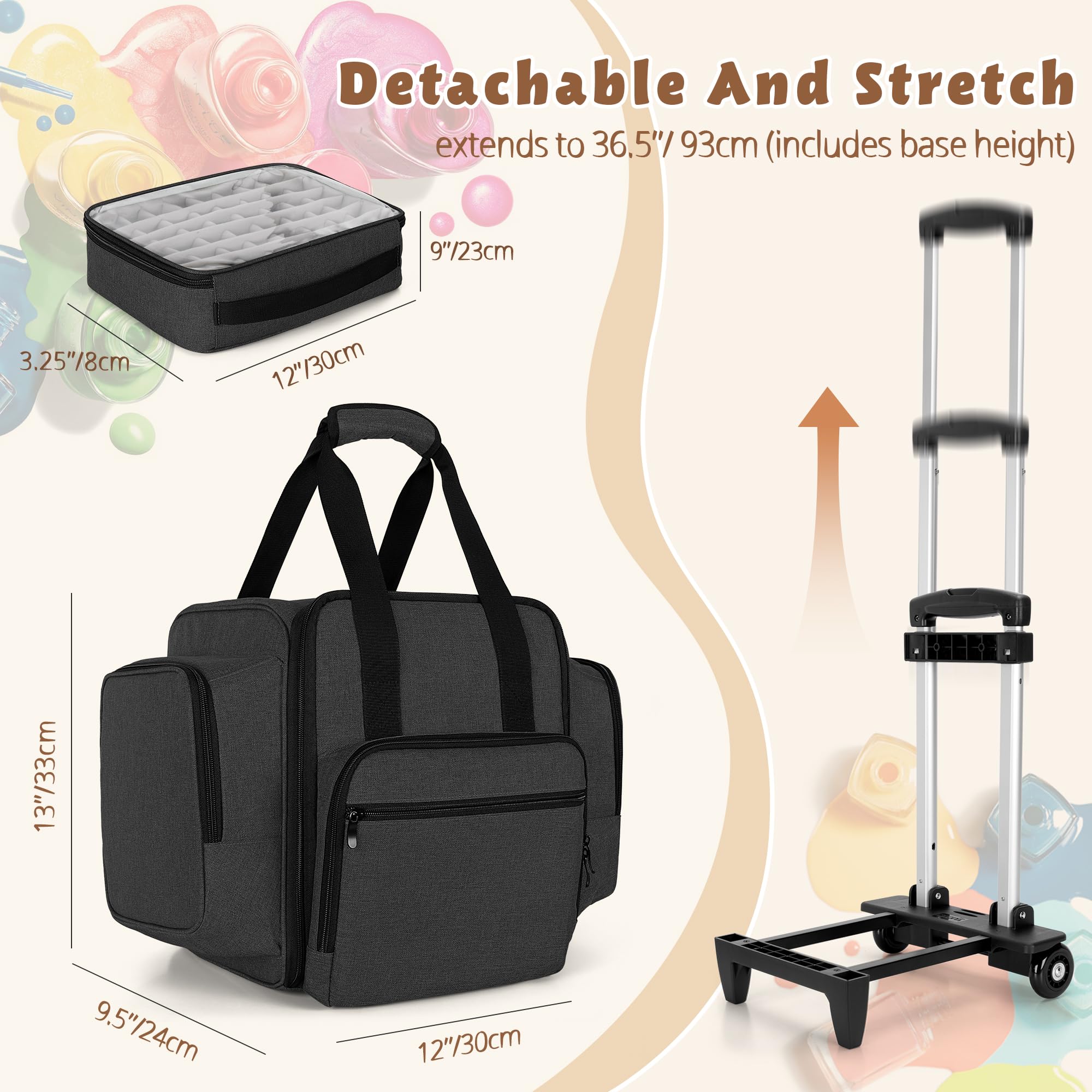 BAFASO Organizer Smalti per Unghie con Rotelle Adatto per 144 Flaconi, Nero | Borsa Organizer per Smalti con Carrello Staccabile e 3 Tasche Rimovibili, Solo Borsa, (In Attesa Di Brevetto)