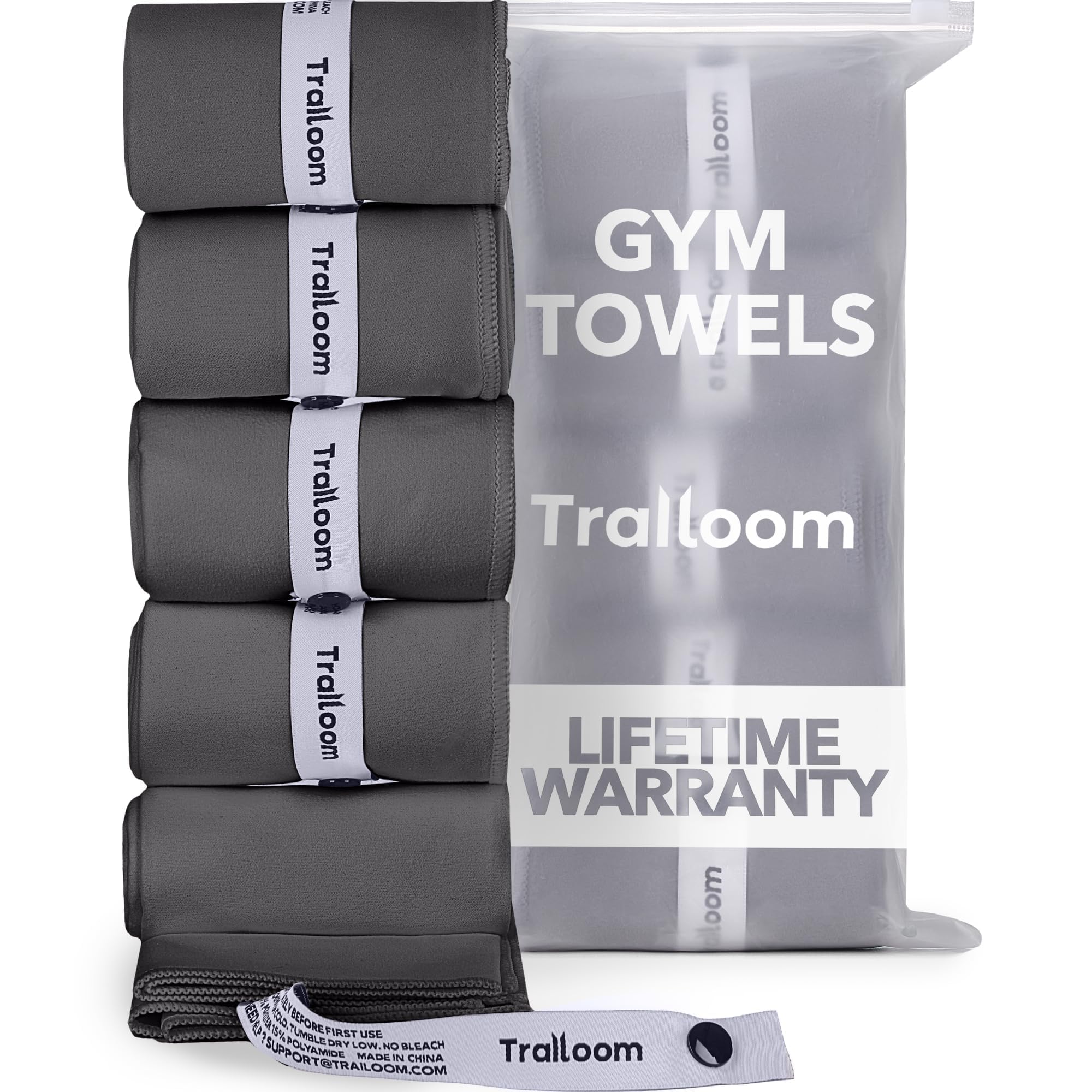 Trailoom Microfiber Sweat Absorbing Workout Towel, Fast Drying, Odor-Free, Lightweight, Durable Men & Women Sport Gear for Gym, Beach, Travel, Camping, Yoga, Set of 5 Dark Gray-image-29