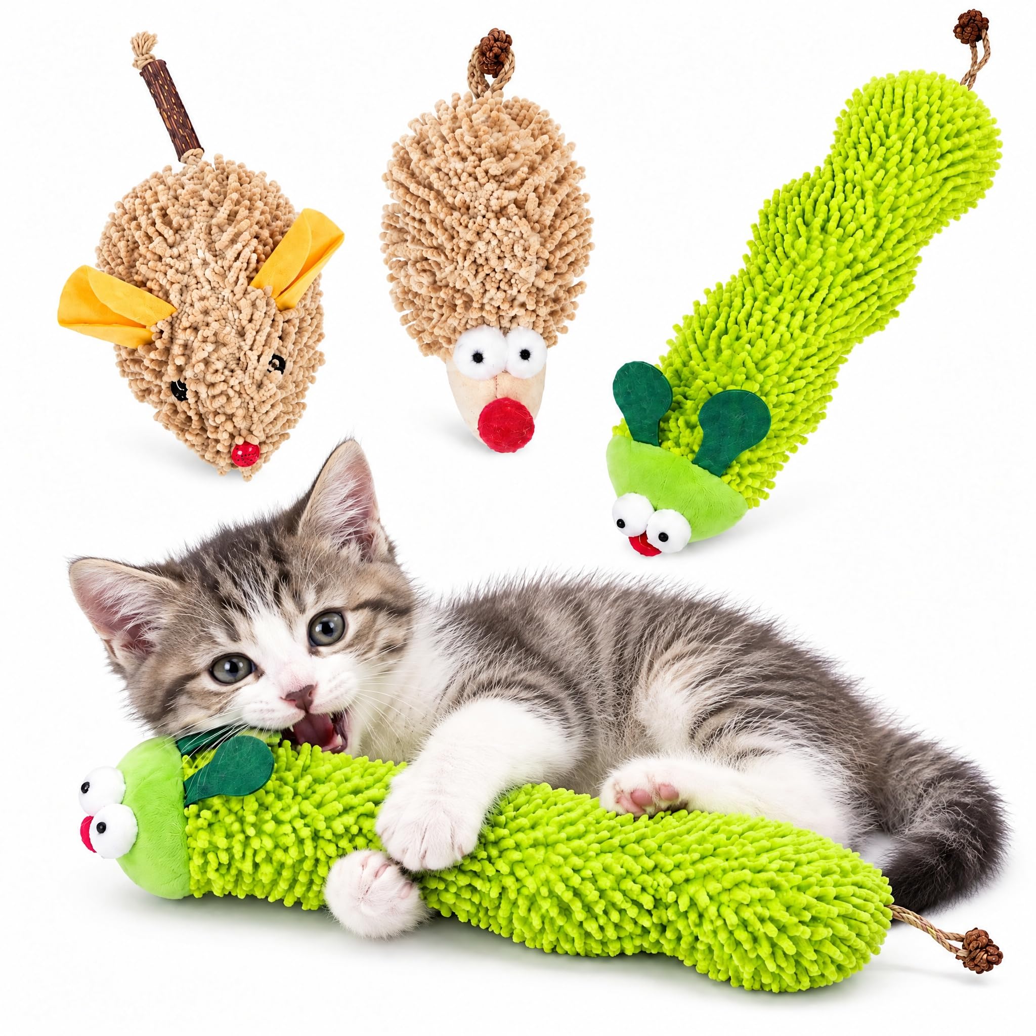 3 Pcs Cat Catnip Toys Indoor Cats, Caterpillar Interactive Cats Chew Toy