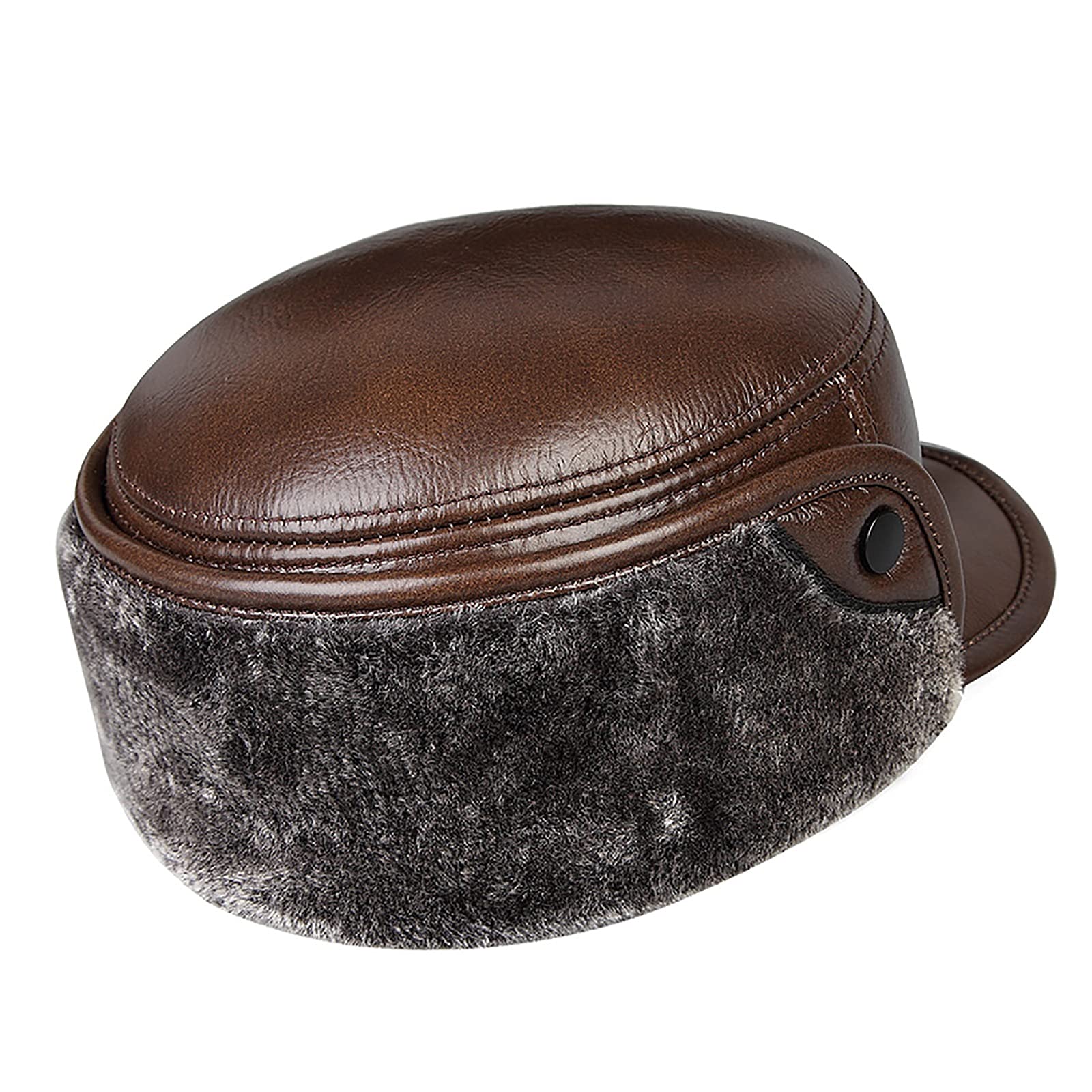 Sombreros de invierno, sombrero bombardero Trooper de cuero para hombre Trapper Hat Faux Fur Bomber Cap con orejeras Invierno para ancianos