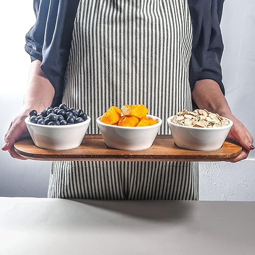 Miniatura 11 de Artena Plato de cerámica sólida turquesa de 6 onzas con bandeja de madera de acacia, cuencos pequeños esmaltados de 4.5 pulgadas para condimentos