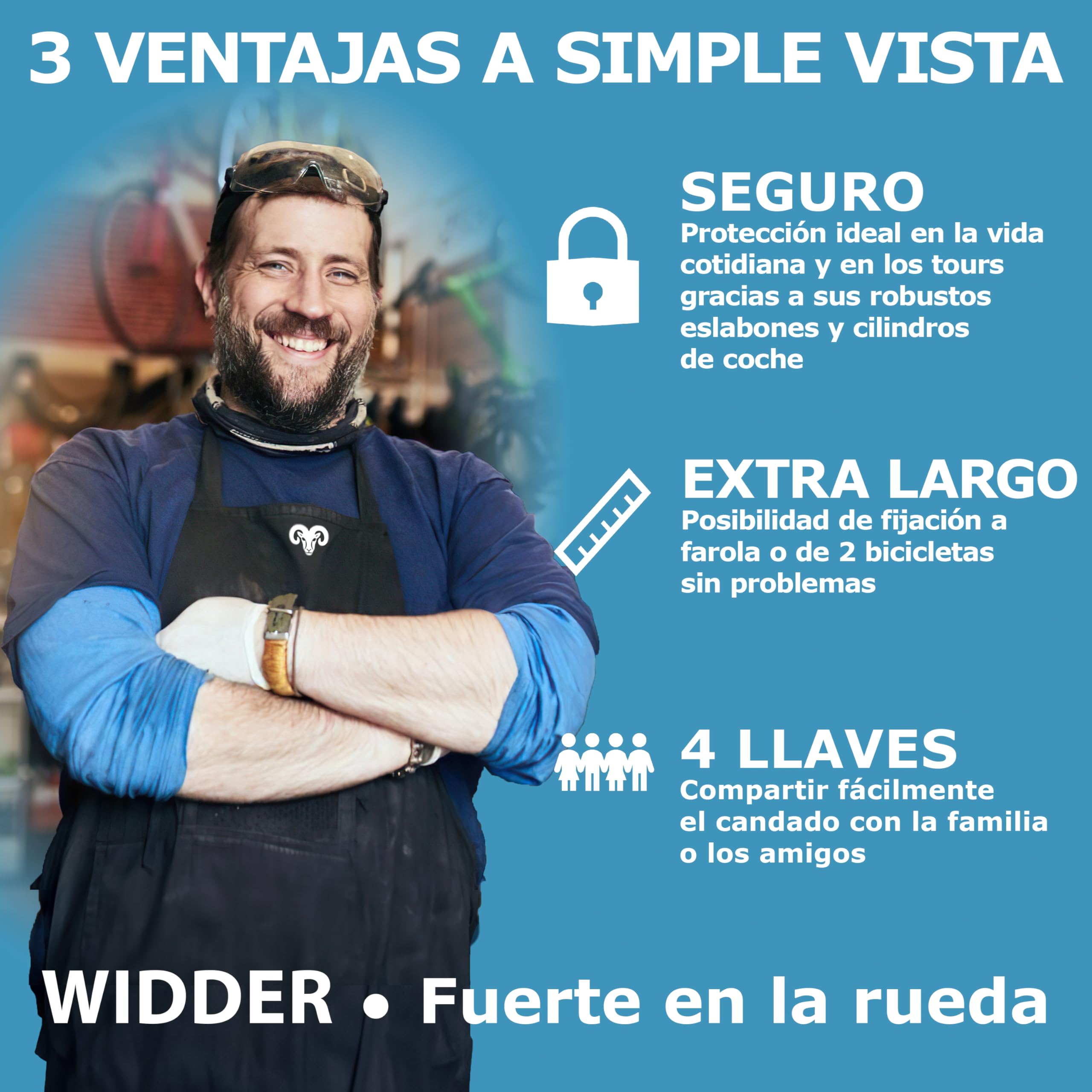 Widder Antirrobo de bicicleta muy seguro Candado plegable 120cm con 4 llaves | para bici, con soporte | ideal como antirrobo de bicicleta para e‑bike, patinete eléctrico, bicicletas & bike lock