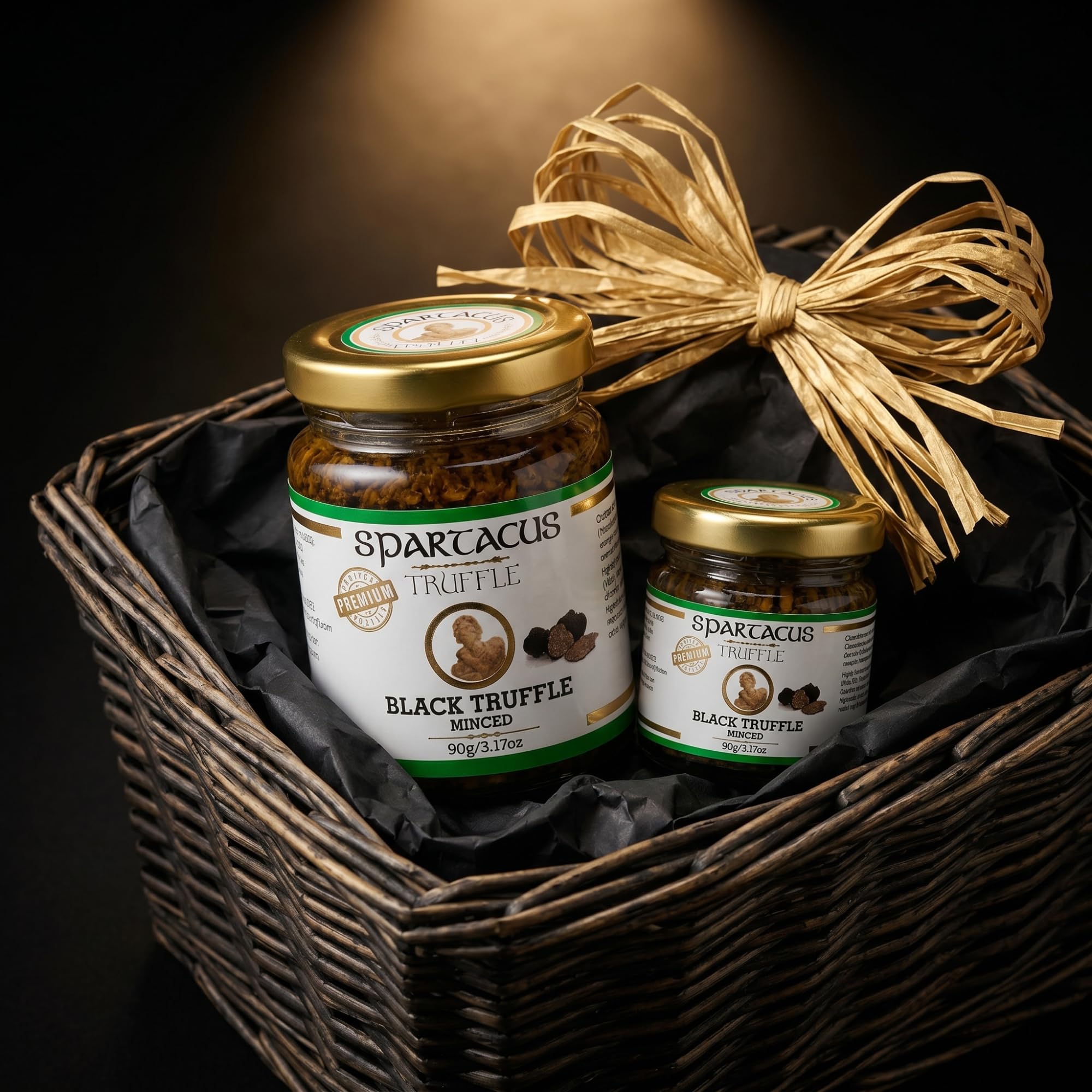 Spartacus Truffle Truffe Noire Hachée 90 g Gourmet Premium Bocal | Tuber aestivum récolté à la main, 3 ingrédients, sans additifs ni conservateurs, végétalien, sans gluten, 60-65 g de truffe
