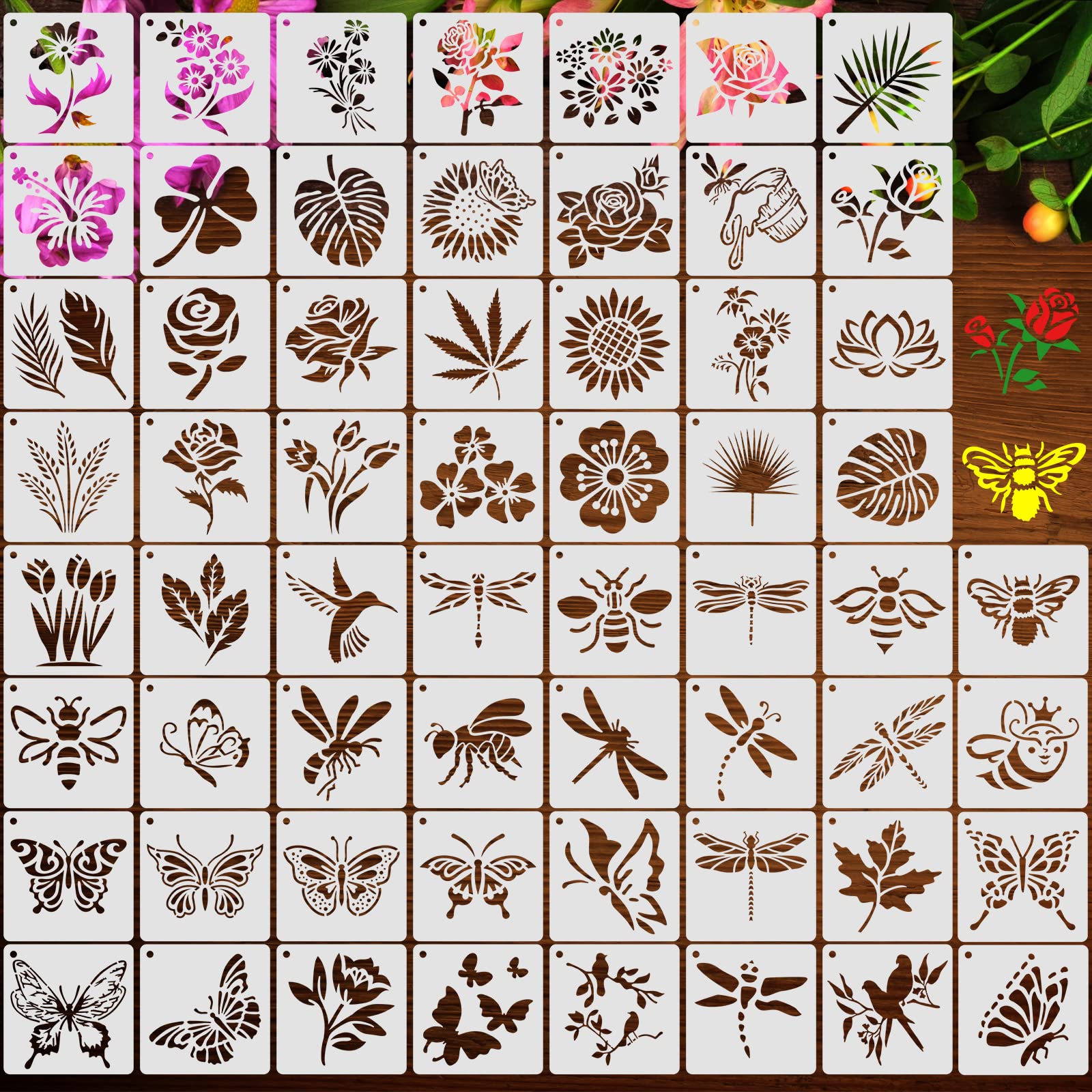 Lot De 60 Pochoirs De Peinture Pour Dessin Nature, Oiseaux, Fleurs, Papillons, Abeilles, Feuilles Pour Travaux Manuels, Pochoir Réutilisable Pour Peinture Sur Scrapbooking, Mur, Meubles, Décoration