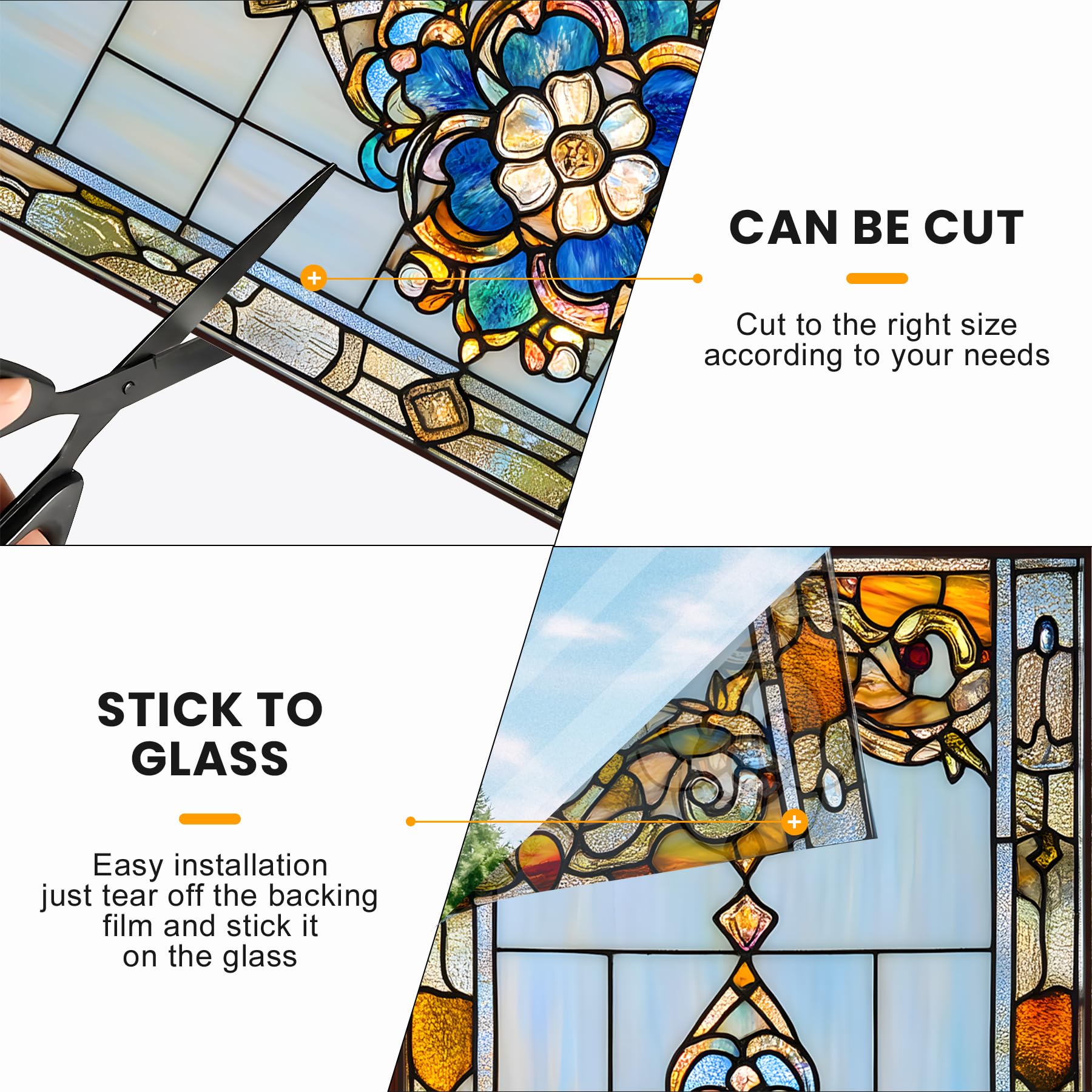 Window Privacy Film, Stunning Sun and Landscape Stained - Glass Mosaic Design, Non - Adhesive Glass Window Covering, Vibrant Summer Decor (H3742)