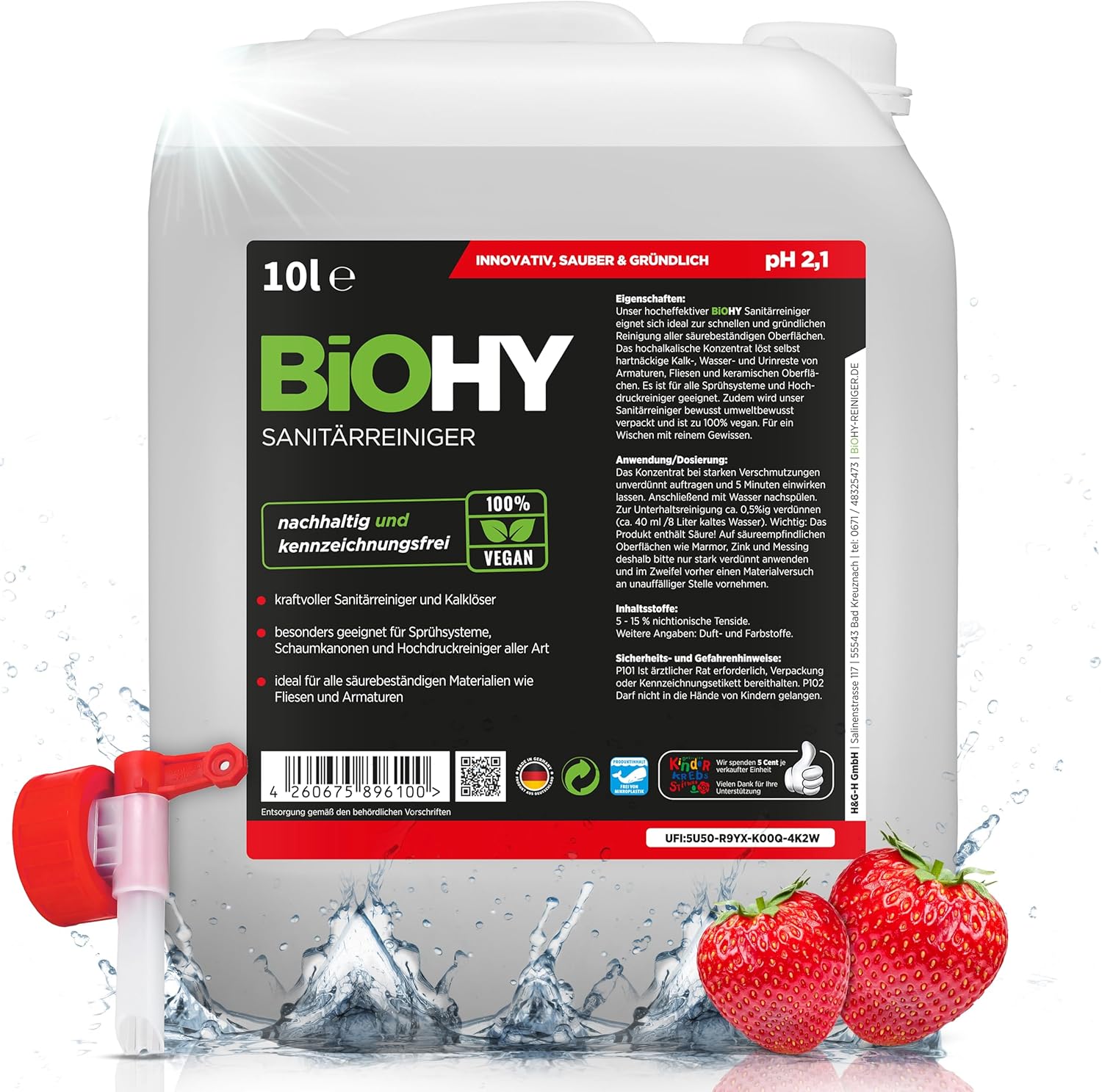 BiOHY Sanitary Cleaners (10l Canister) Discharge tap | Lime decomposing concentrate for the sanitary area | Bathroom cleaner with pleasant & fresh fragrance | EXTRA STRONG (Sanitärreiniger)