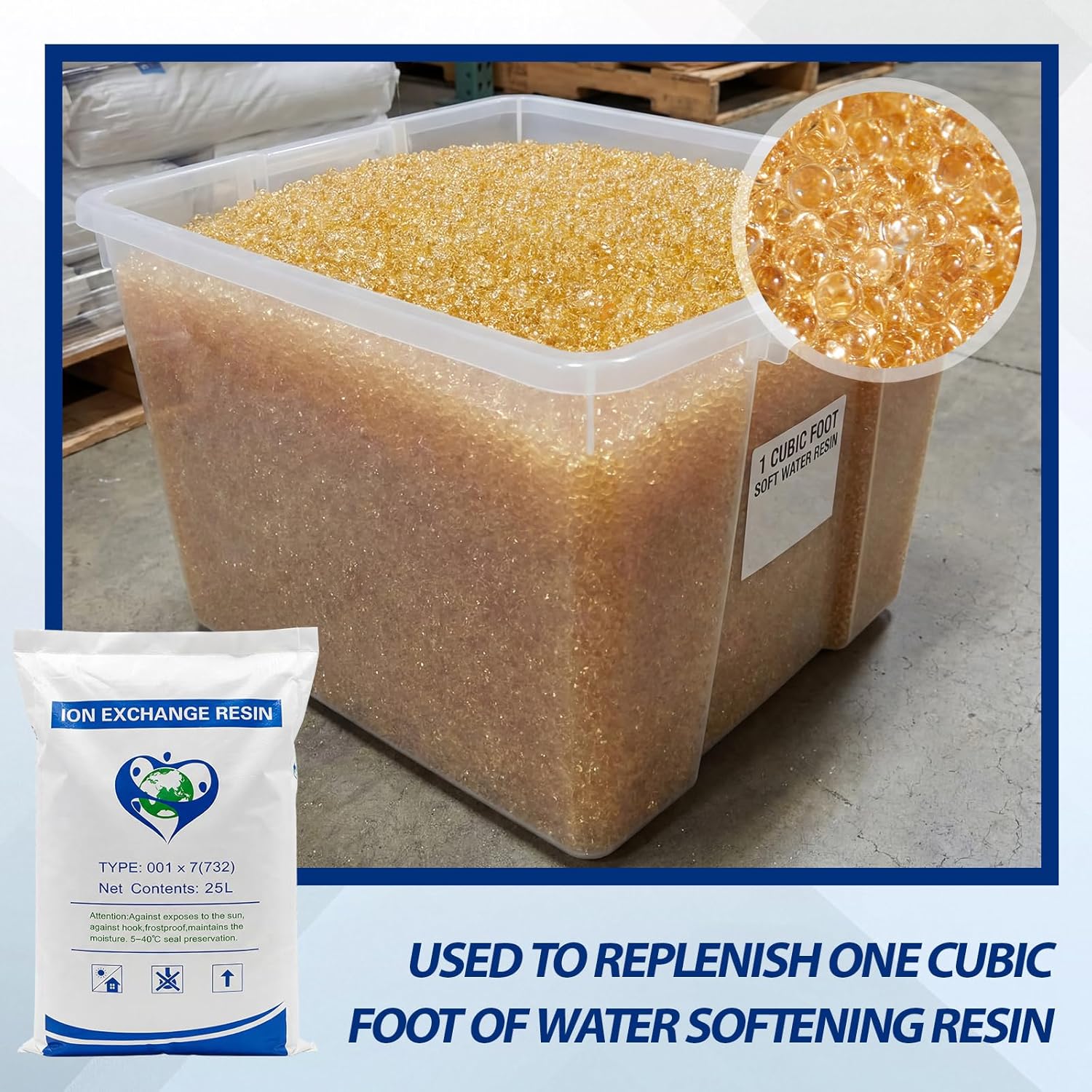 Lounsweer Premium Water Softener Resin 1 Cu ft Replacement Media - 25l- 7% Cross-link Structure - 32, 000 Grain Ion Exchange High-capacity Cation Resin Beads for Water Softener Systems & Cartridges