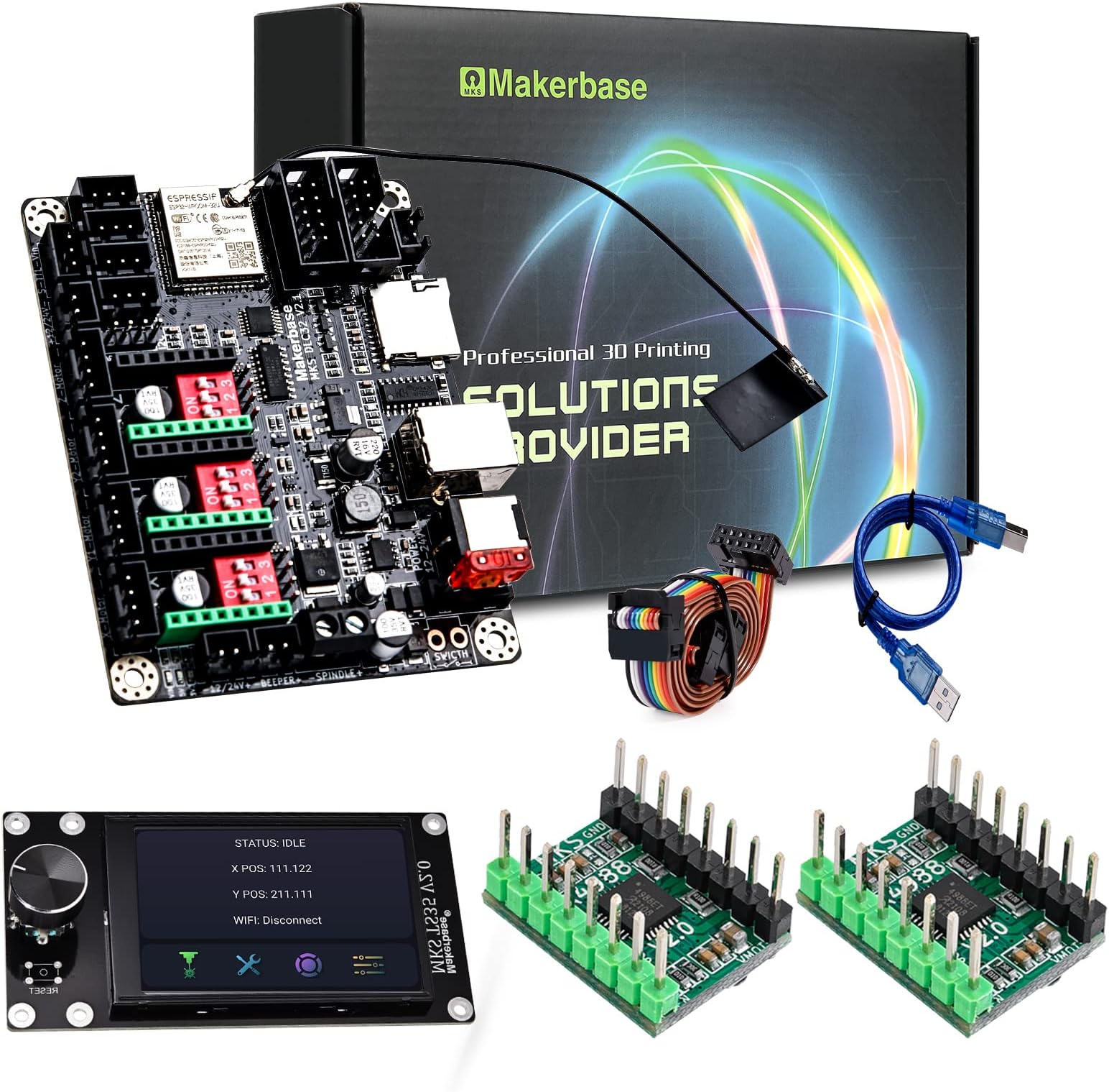 Makerbase MKS DLC32 Laser Engraver DIY Desktop Engraving Machine Mainboard Upgrade Offline Controller 32bits ESP32 WiFi TFT Touch Screen Color Display TS35 LightBurn LaserGRBL Phone App Web Control