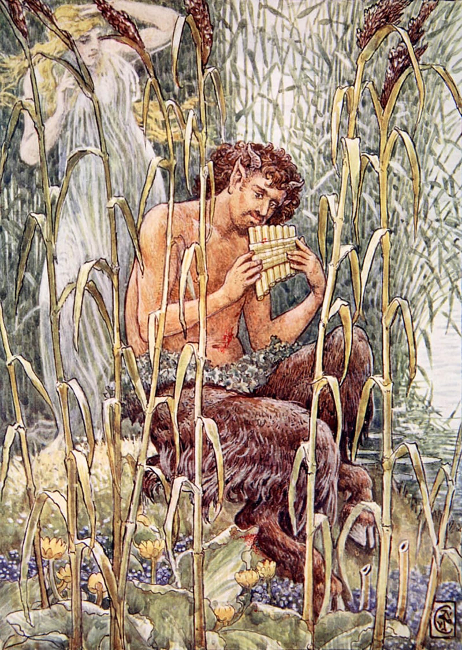 ARTXLXXBN Famous Painting Art Wall Decor Abstract Art Picture Sweet Piercing Sweet Was the Music of Pan's Pipe by Walter Crane Animal Pictures for Home Decor 60x90cm