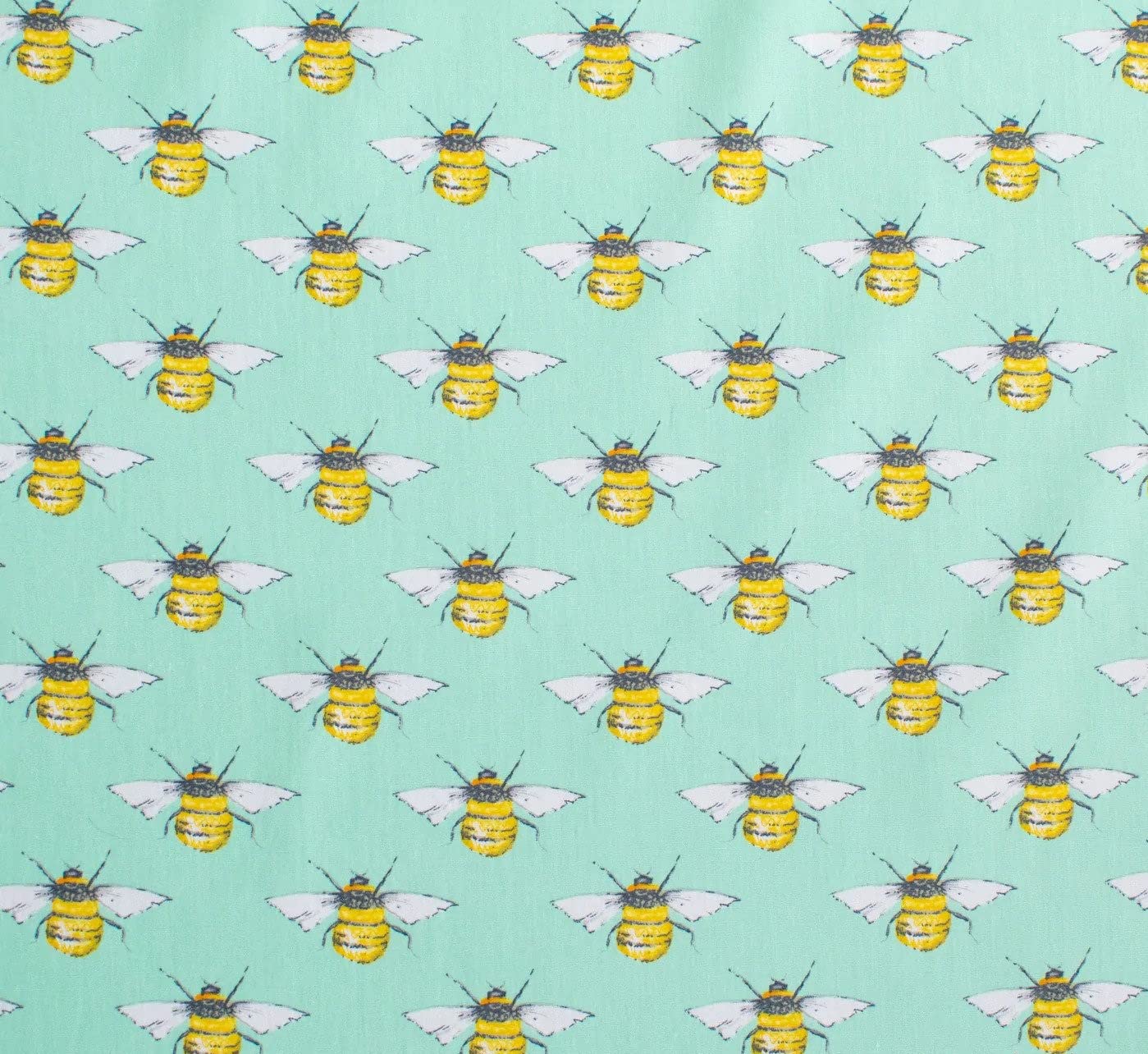 Minerva Green Crafts Repeat Bees Print Cotton Poplin Fabric Meadow - Per Metre