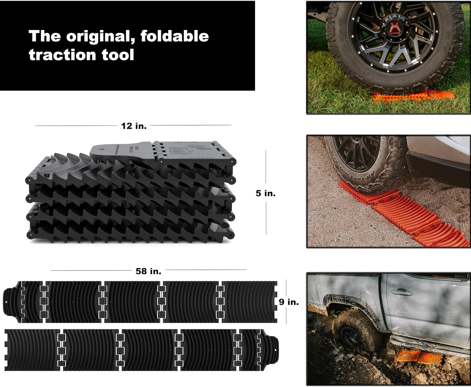 Pair of GoTreads XL compact, folding traction recovery boards traction tools (Black)