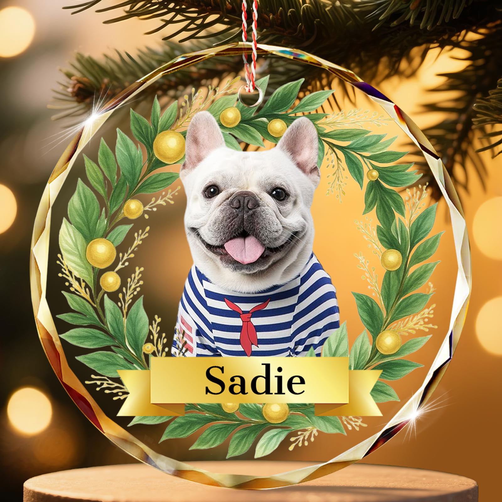 ALBK Personalised Dog Christmas Tree Glass Decorations - Custom Pet Christmas Bauble with Photo, Dog Xmas Tree Ornaments, Puppy Cat Pet Lover Keepsake Gift — image 1