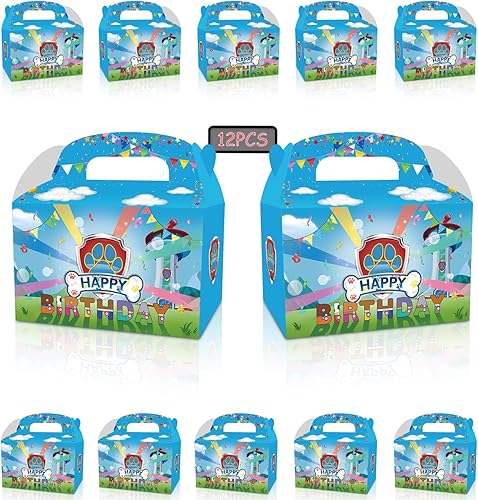 MANGLIK Suministros para fiestas de cumpleaños de perros, bolsas de decoración de fiesta de perro de dibujos animados, cajas de dulces, caja de