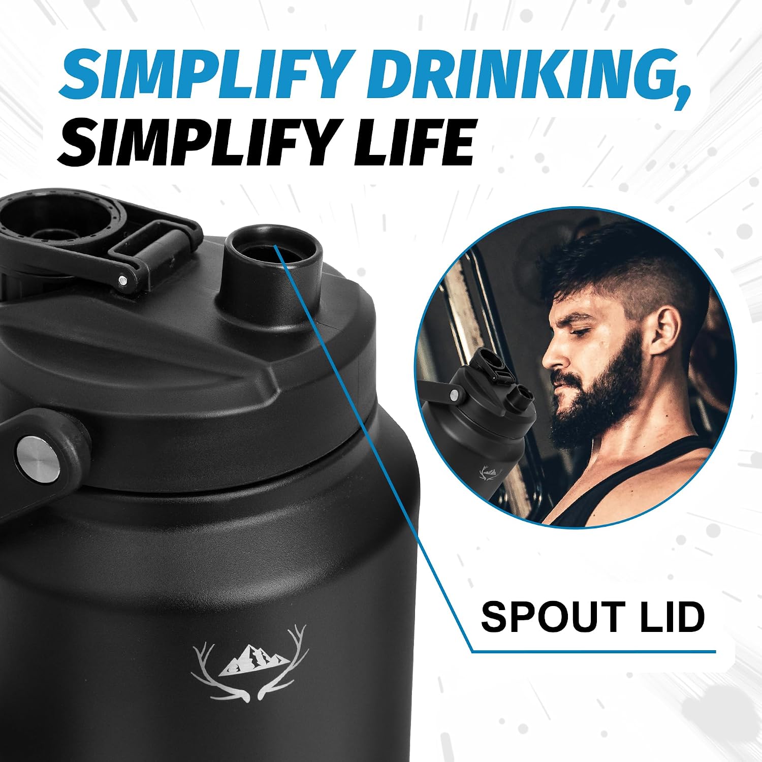 NATURE PIONEOR 84 oz Insulated Water Bottle - Double Vacuum Stainless Steel Water Jug with Holder/Carrier, Wide Mouth, Outdoor Sports, Hiking, Camping, Gym