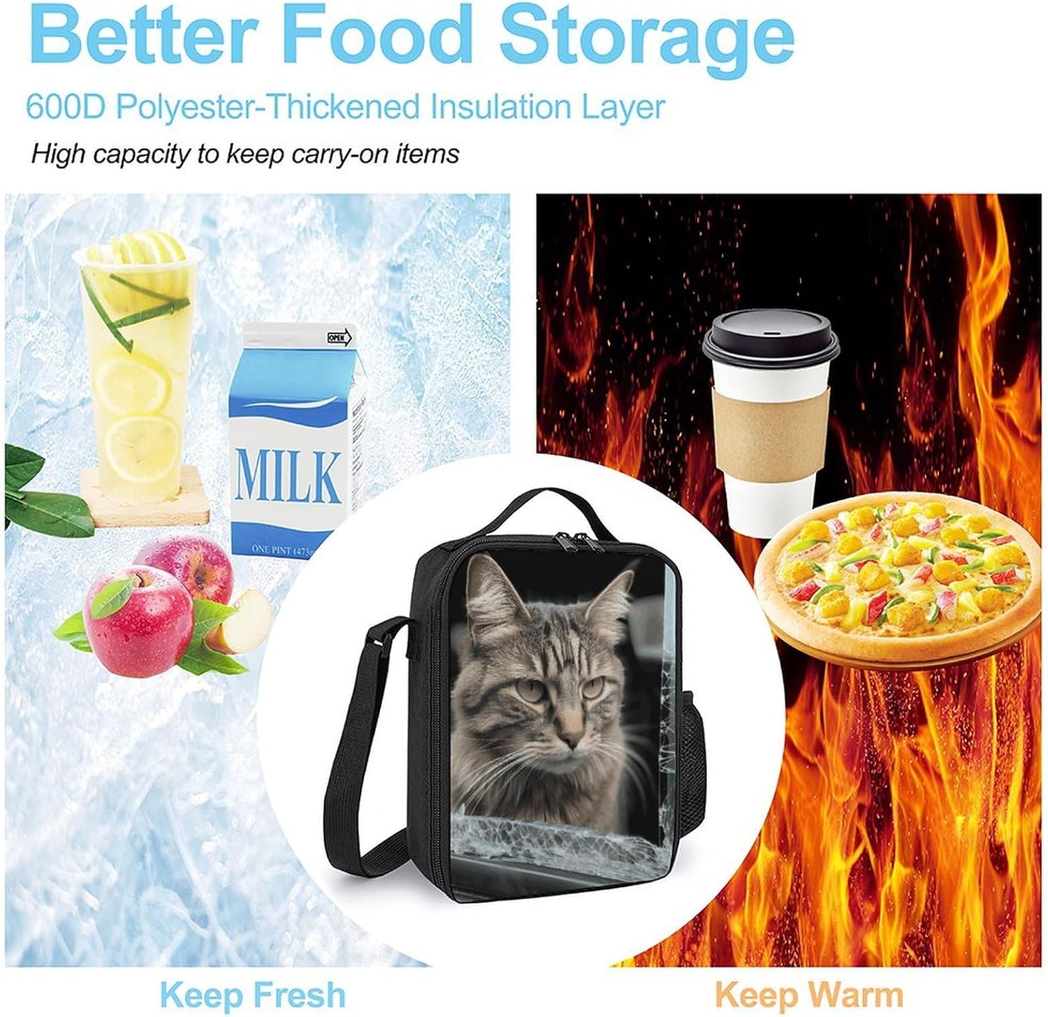 Cat Smashes Glass in Car Lunch Bag Leakproof Portable Lunchbags Small Insulated Thermal Bag Cooler Tote for Travel,Beach,Picnic,Office Work image 5