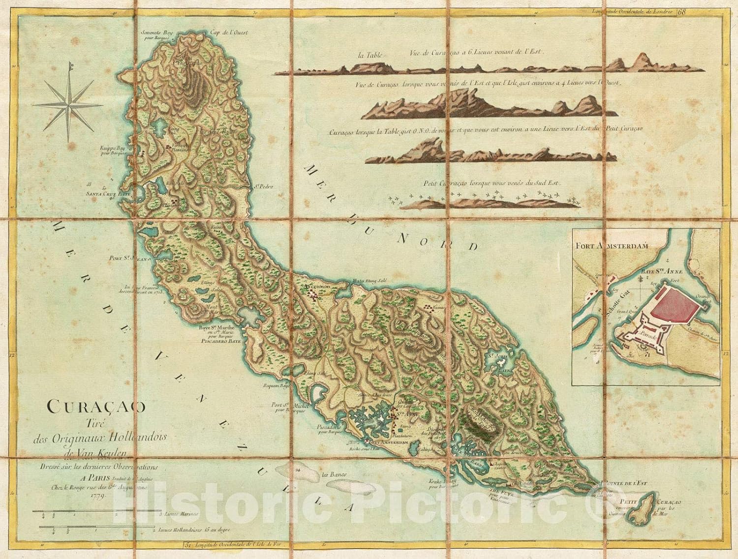 Historical Map, 1779 Curacao tire des originaux
