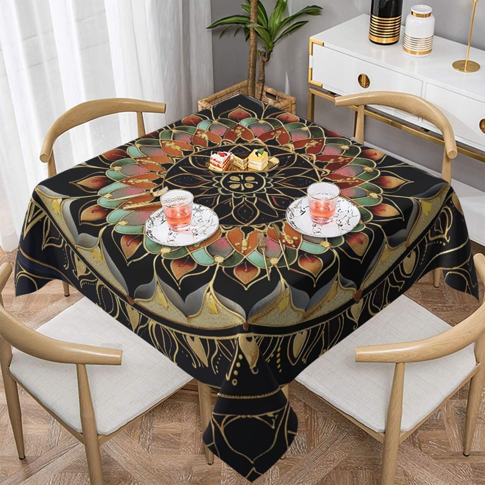 WPKJU Mandala Printed Square Tablecloth 54x54 inch Water Resistant Table Cover Washable Rectangle Table Cloth for Dining Tables