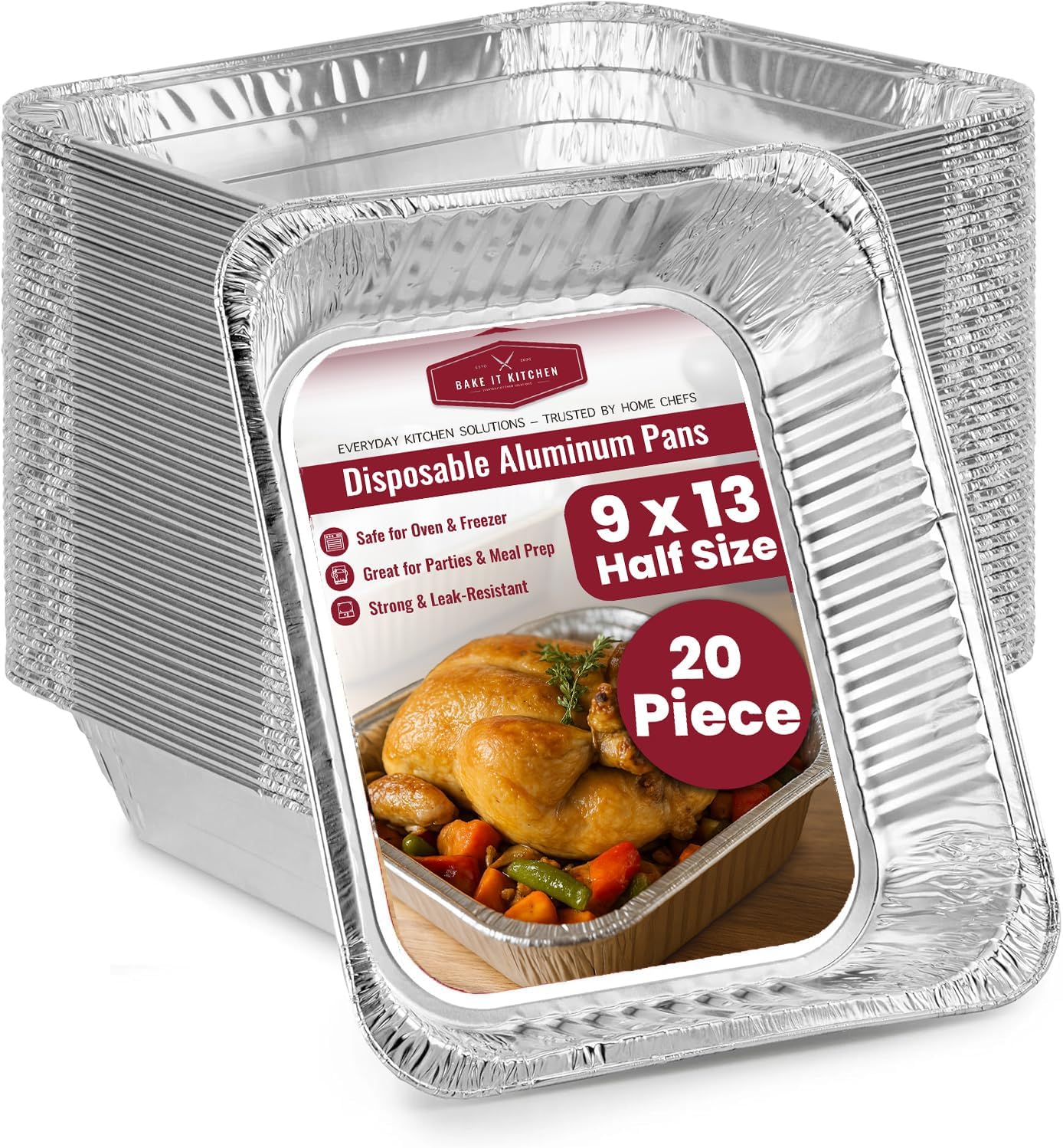 Disposable Aluminum Pans - 10 Pack, Extra Heavy Duty, 9x13, Roasting & Cooking, Deep Tin Cookware, Family Gatherings, Party, Steam Tray, Cake & Oven Pan, BBQ Safe