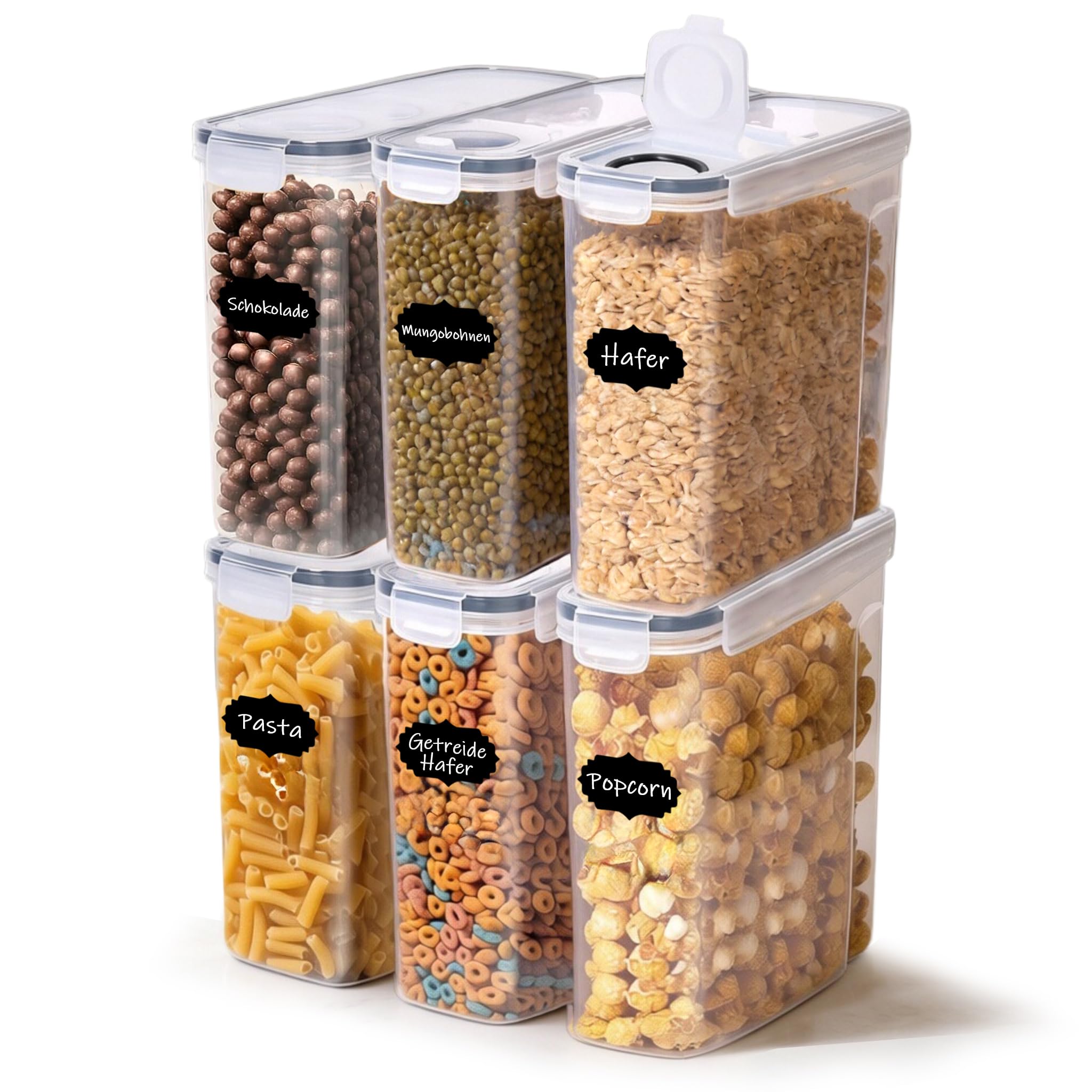 GREELUE Juego de 6 tarros de almacenamiento con tapa, herméticos, 4 L, con tapa, sin BPA, herméticos para almacenamiento de alimentos (4 x 6)