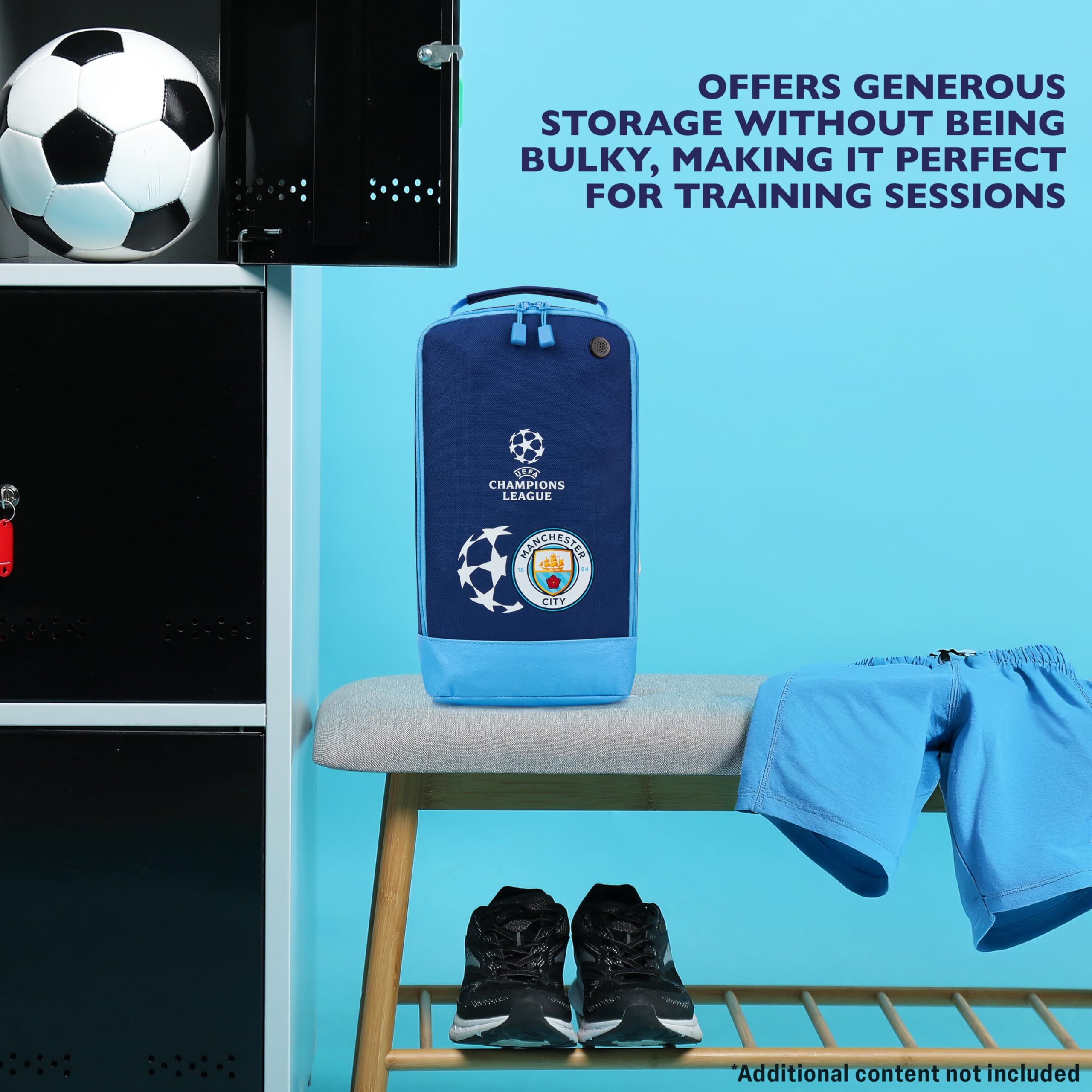 Manchester City F.C. - Borsa per scarpe da calcio, adulti, adolescenti, sport, ventilazione, per bambini, tifosi, viaggi, in PE, rugby, cricket, hockey, 19 x 34 x 12 cm