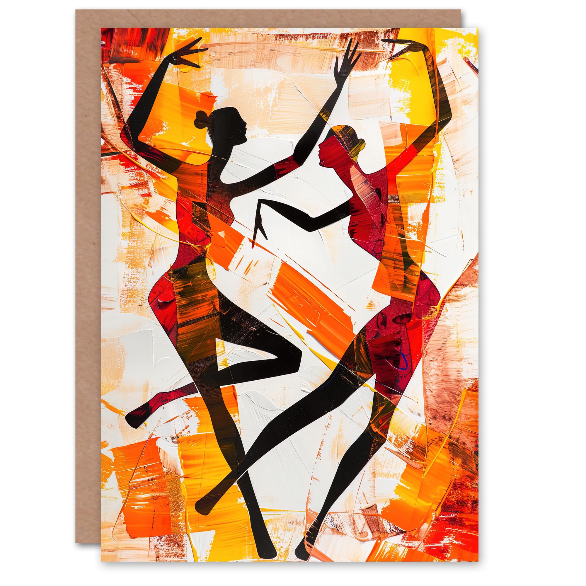Artery8 Two Dancers in Abstract Artwork Red Orange Bold Greeting Birthday Card Him Her All Blank