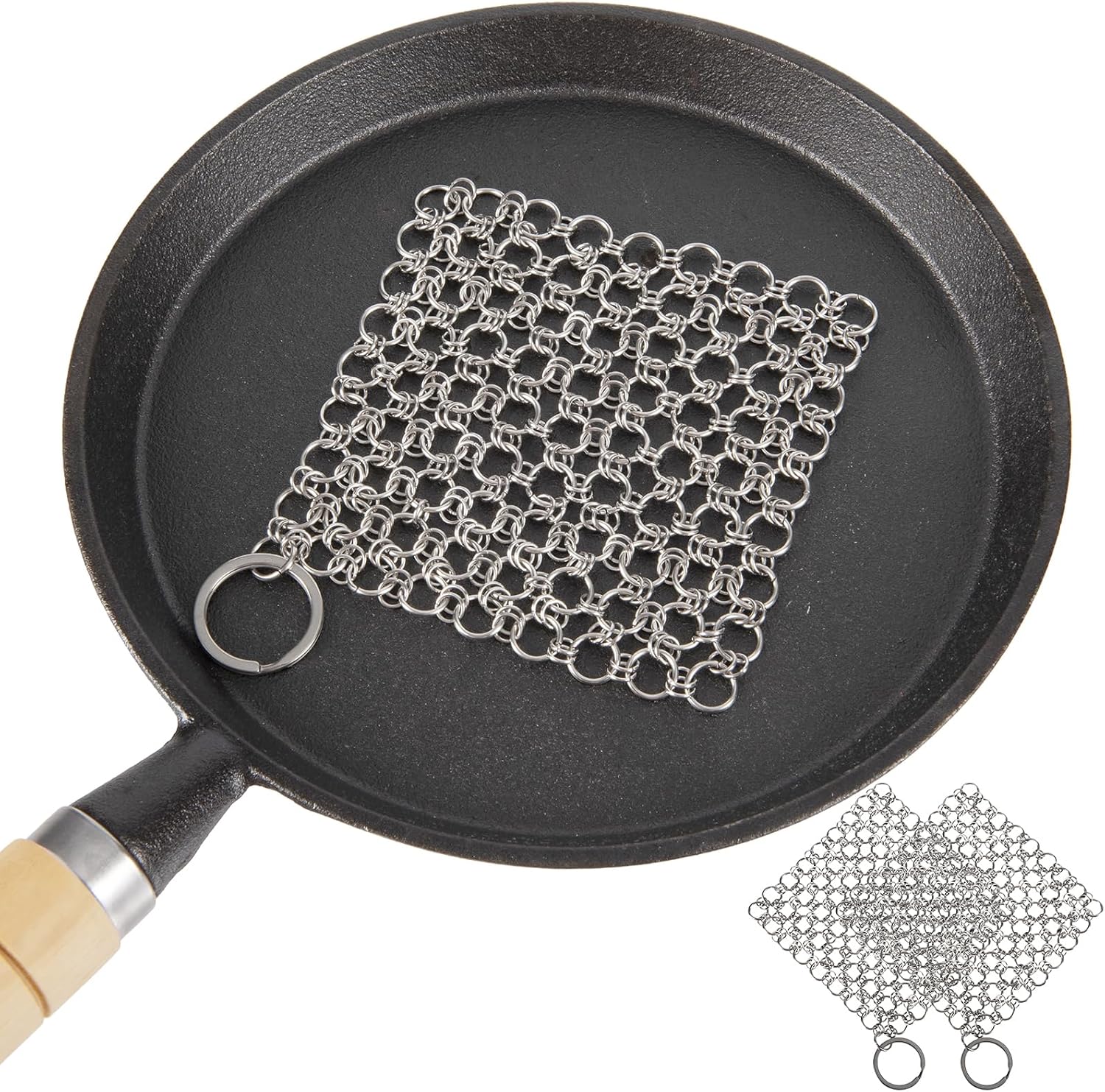 2Pack 4" Chain Mail Cast Iron Cleaner Scrubber, 316 Chainmail Scrubber Cast Iron Skillet Cleaning Brush