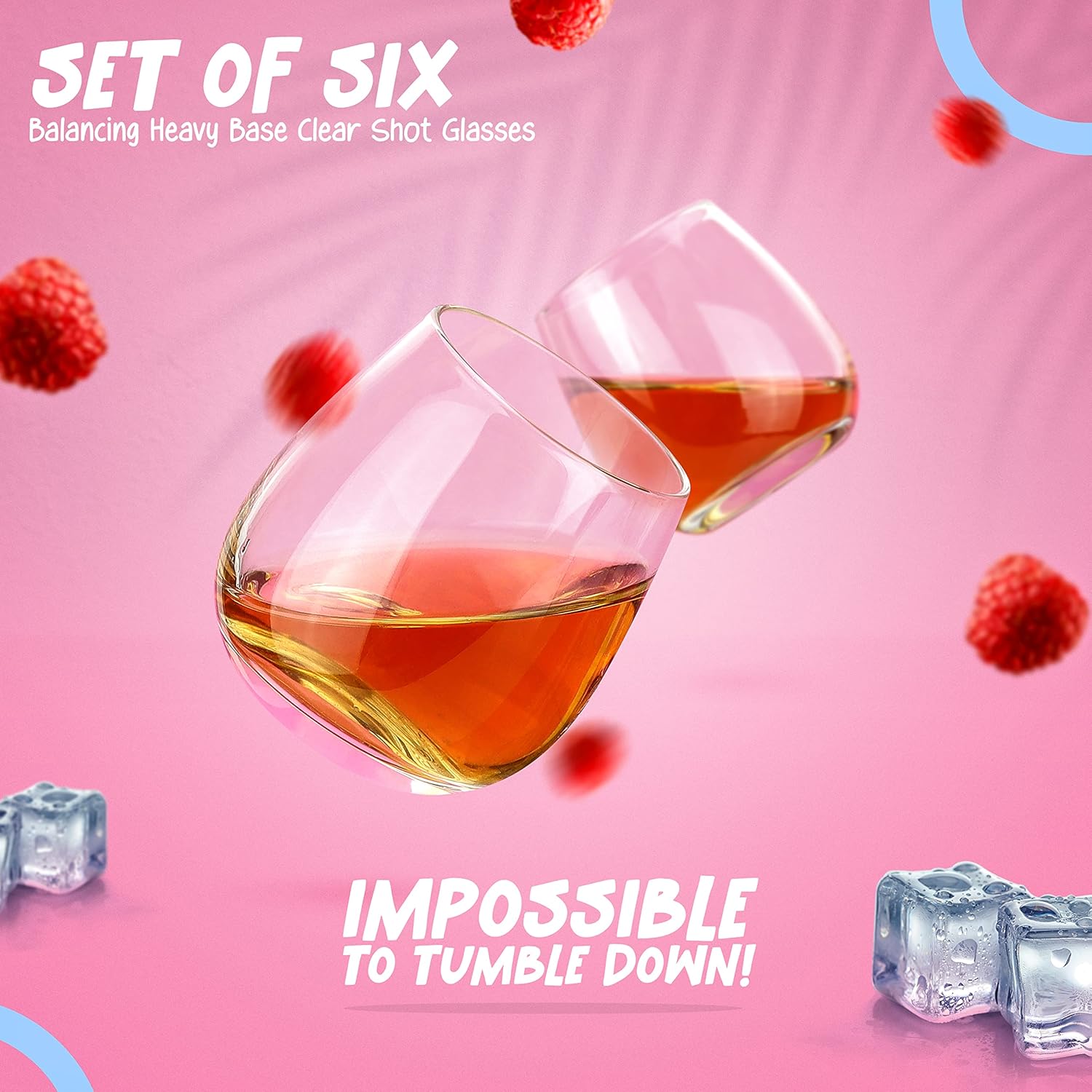 Cool Shot Glasses Set, Round Bottom Balancing Heavy Base Clear Glass, Tequila Vodka Scotch and Liquor Cordial Mini Cups, 2 oz, 6 pcs Gift set - Image 2