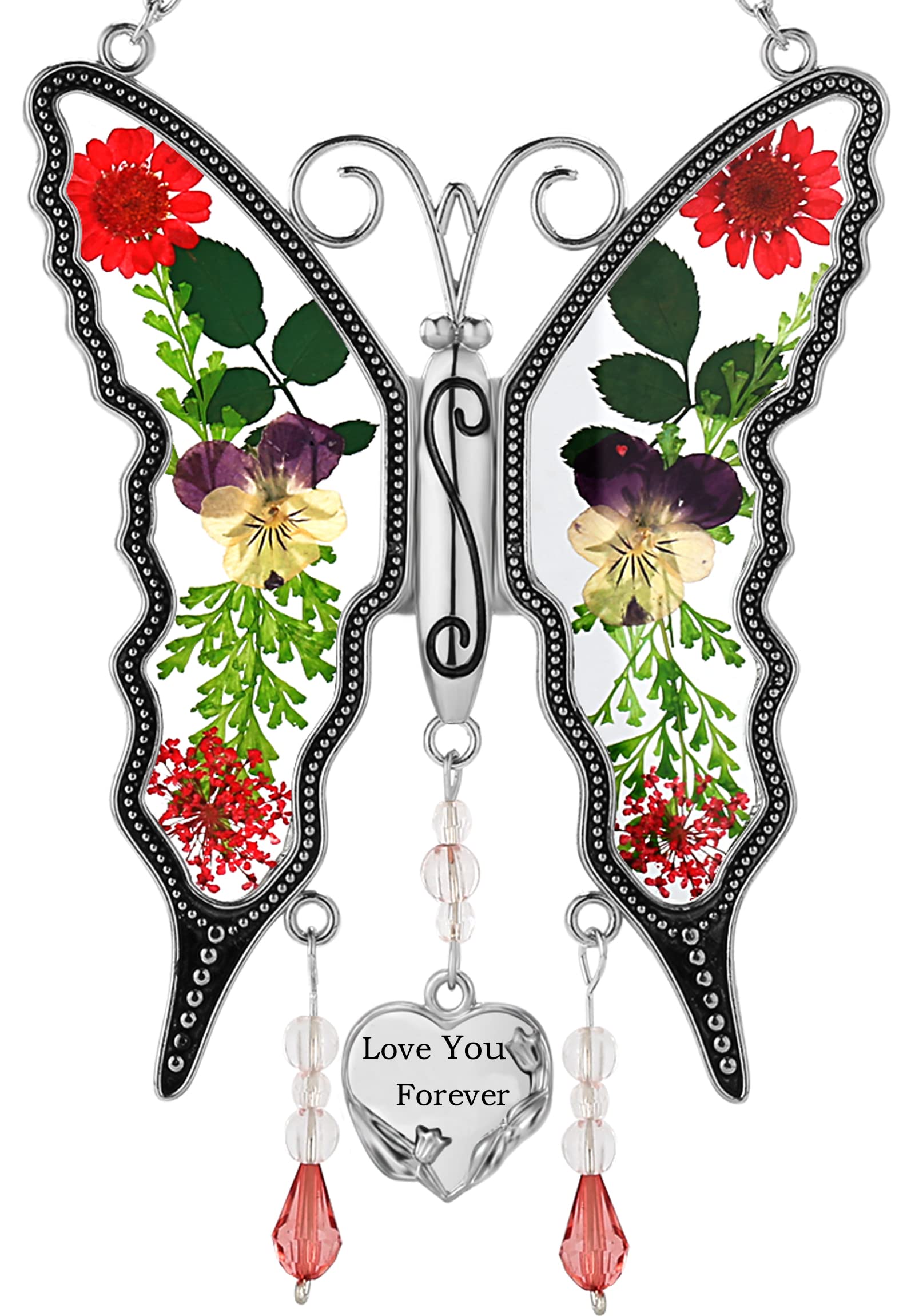 KY&BOSAMButterfly Suncatcher Stain Glass Love You Forever Butterfly Sun Catcher Hanging for Windows Wind Chime Gifts for Grandma Mom Friend Mother`s Day Valentine's Birthday Christmas Thanksgiving