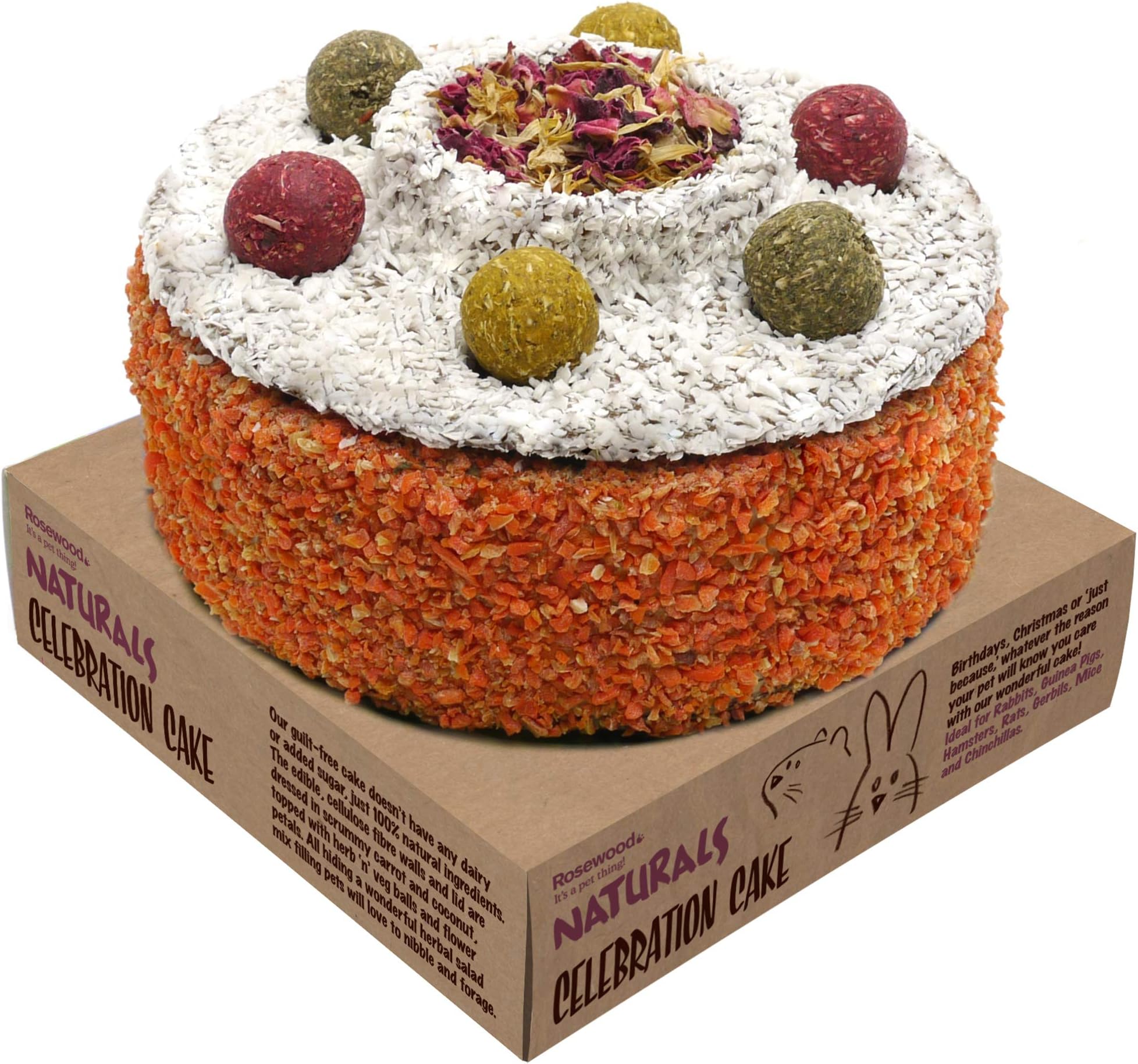 Rosewood Naturals Celebration Cake, Small Animal Treat for Rabbits, Guinea Pigs, Chinchillas, Hamsters, Gerbils, Mice and Rats (Pack of 1)
