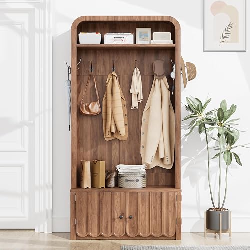 Narrow Hall Tree with Bench and Shoe Storage, Arched Entryway