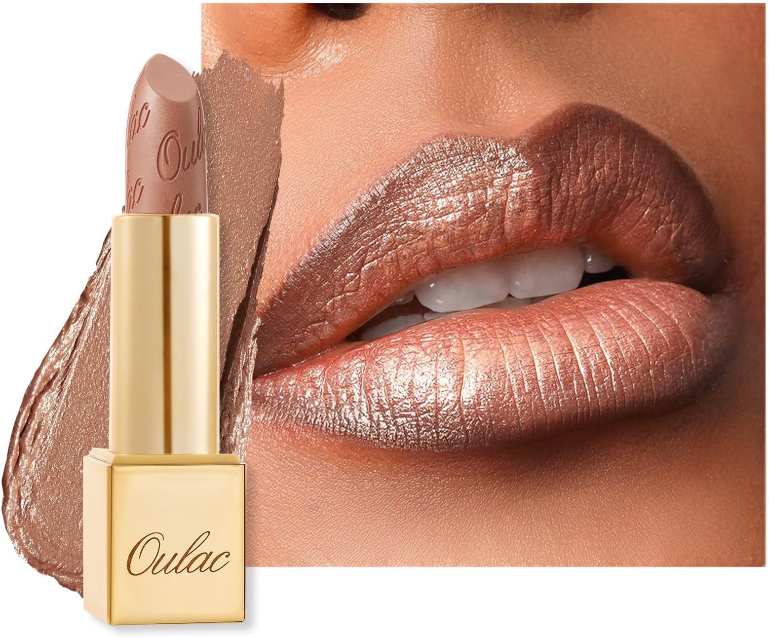 Nude Lipstick for Women with Metallic 3D Shine Lightweight Hydrating Formula, High Impact Lip Color, Vegan Beauty, Full Coverage Lip Makeup, Christmas Gifts for Women, Sahara Gold(10)