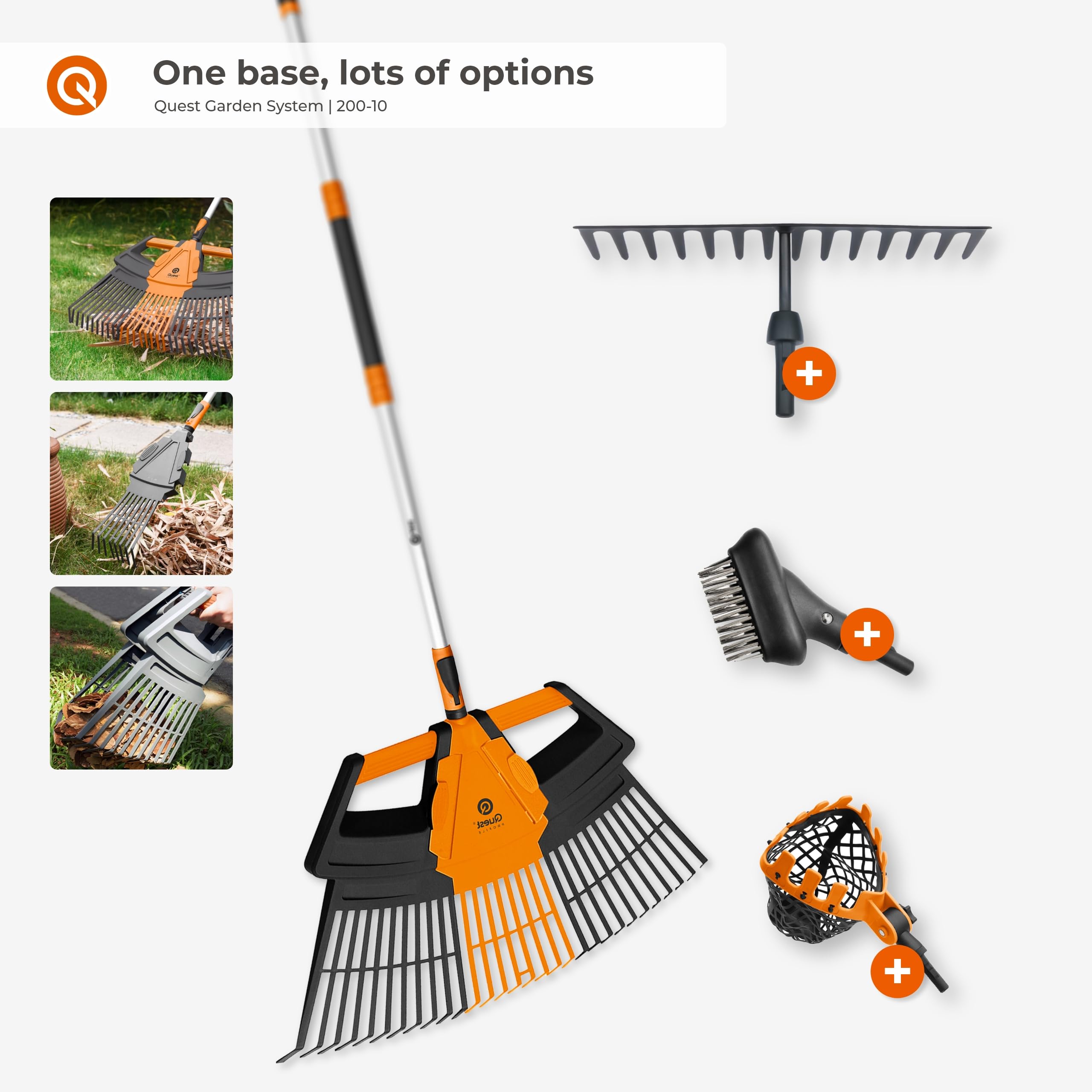 Quest Attrezzo da Giardino 5 in 1 - Rastrello Multifunzione | Rastrello, pinza e artiglio in uno, manico telescopico in alluminio, leggero e antiscivolo, resistente alle intemperie