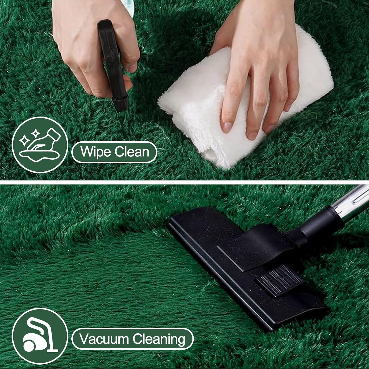 Green Area Rugs for Living Room Bedroom, 8x10 Feet Non-Slip Ultra Soft Fluffy Shag Carpet, Large Bedside Indoor Floor Area Rug for Kids Girls and Boys, Dorms, Nursery Rooms, Home Decor Aesthetic