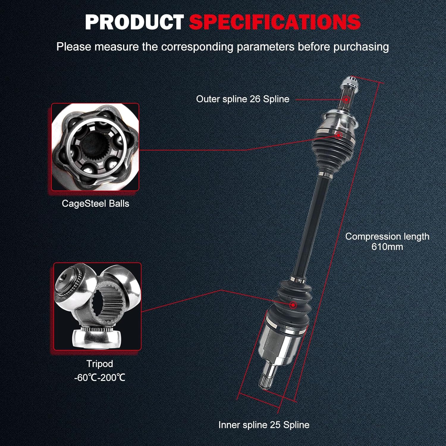 cciyu NCV36007 CV Axle Shaft Assembly Fit For Honda Civic 1.8L 2012-2015 Front Left Drive Side