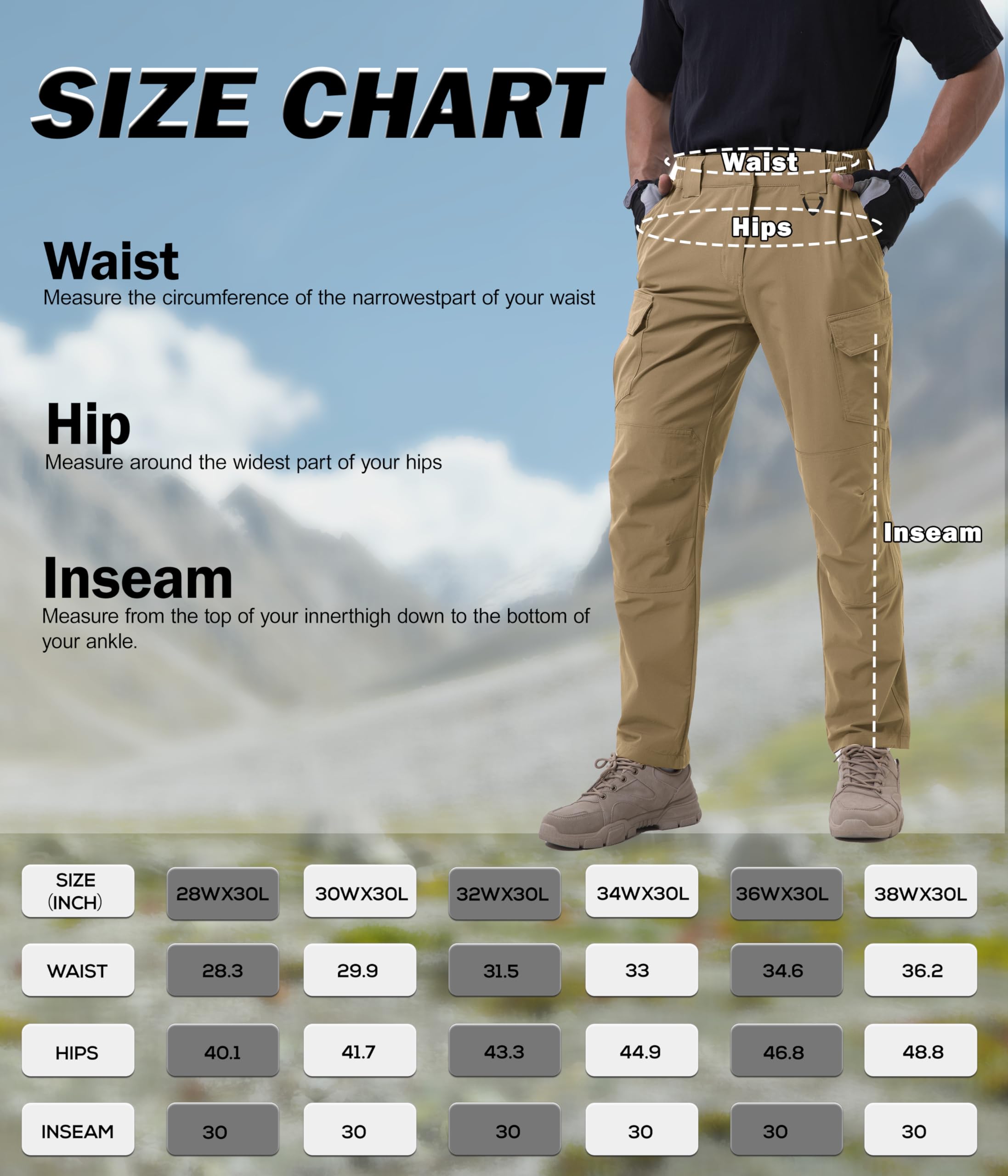 NATUVENIX Wanderhose Herren Leicht Atmungsaktiv Wasserabweisend Trekking | 7 Taschen, verstärkte Kniepartie, elastischer Bund. Ideal Wandern, Trekking, Arbeit, Angeln. schnelltrocknend LSF50+