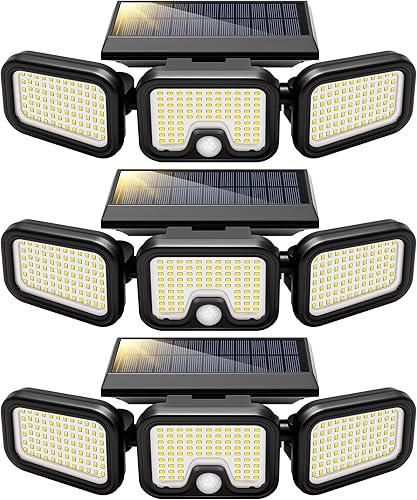 Miniatura 11 de VIVOHOME Luces solares de inundación para exteriores, 256 luces LED de 2500 lm con sensor de movimiento, 3 cabezales ajustables de luces de