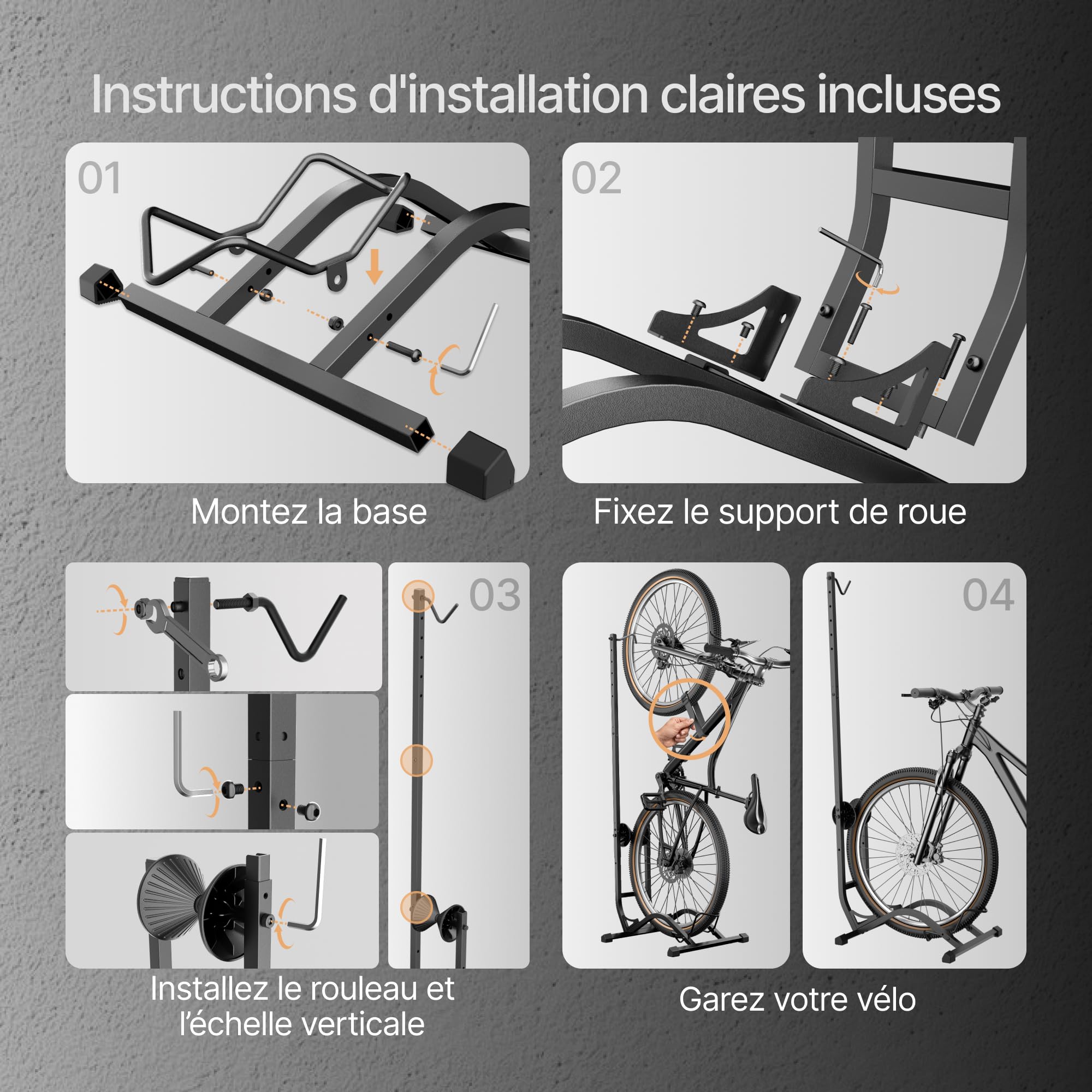 PEGZONE Support Vélo Vertical Gain de Place, Charge 35 kg, Noir | Support au Sol pour Vélos 20 à 27 Pouces et Pneus jusqu'à 90 mm, Hauteur Réglable, VTT et Vélo de Route