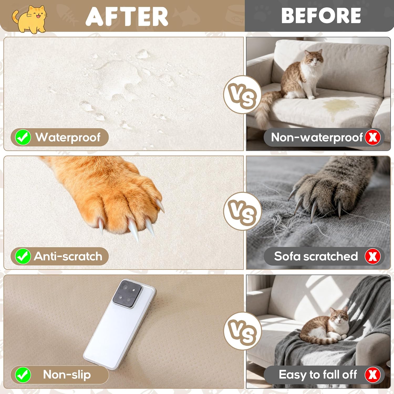 Loiion Velvet Sofa Cover, Ultra Soft Waterproof Non-Slip Couch Cover for Pets, Cat-Scratch Resistant Couch Cover, Pet & Kid Proof Scratch & Hair Resistant Washable Furniture Protector 118"X71" Beige